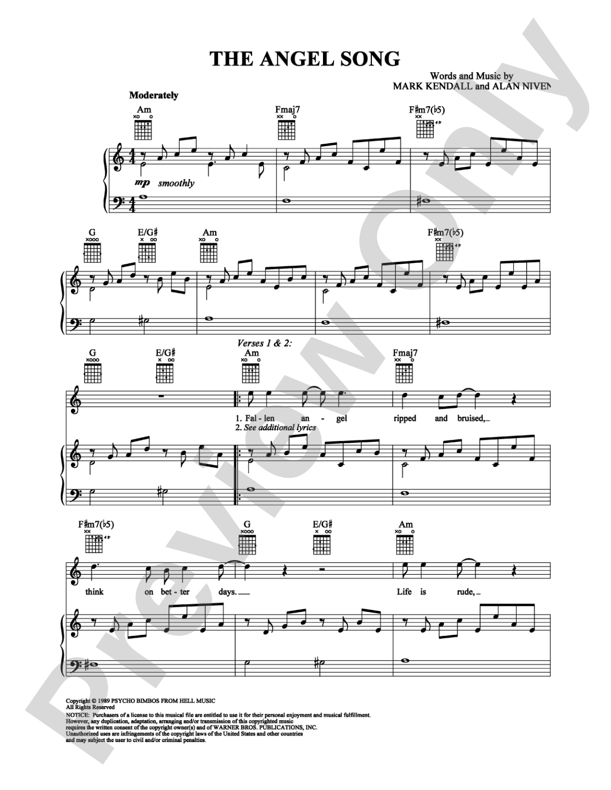 The Angel Song: Piano/Vocal/Chords Digital Sheet Music