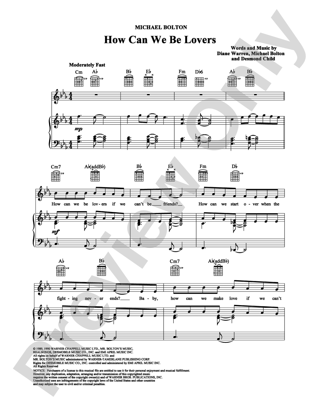 How Can We Be Lovers: Piano/Vocal/Chords Digital Sheet Music