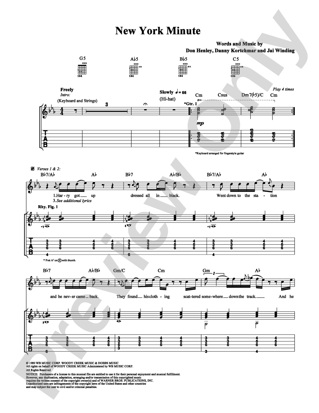 New York Minute: Guitar TAB Digital Sheet Music