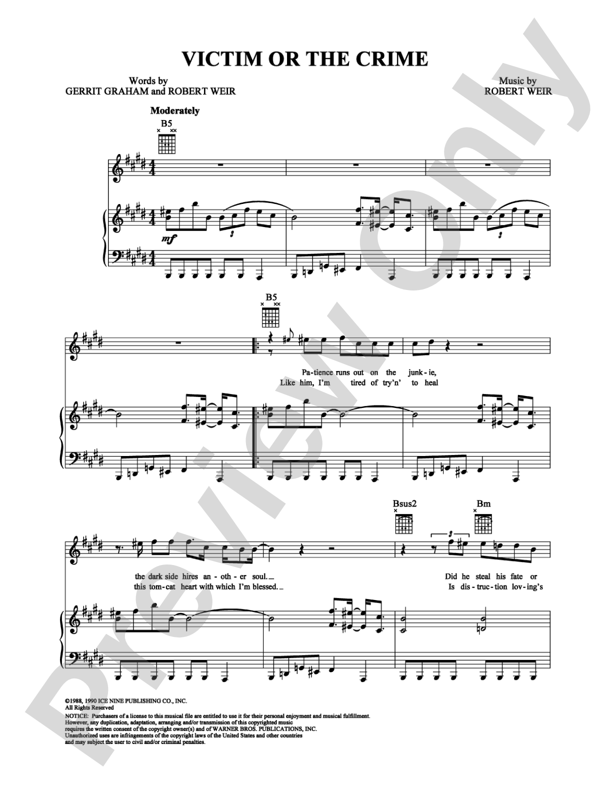 Victim or the Crime: Piano/Vocal/Chords Digital Sheet Music