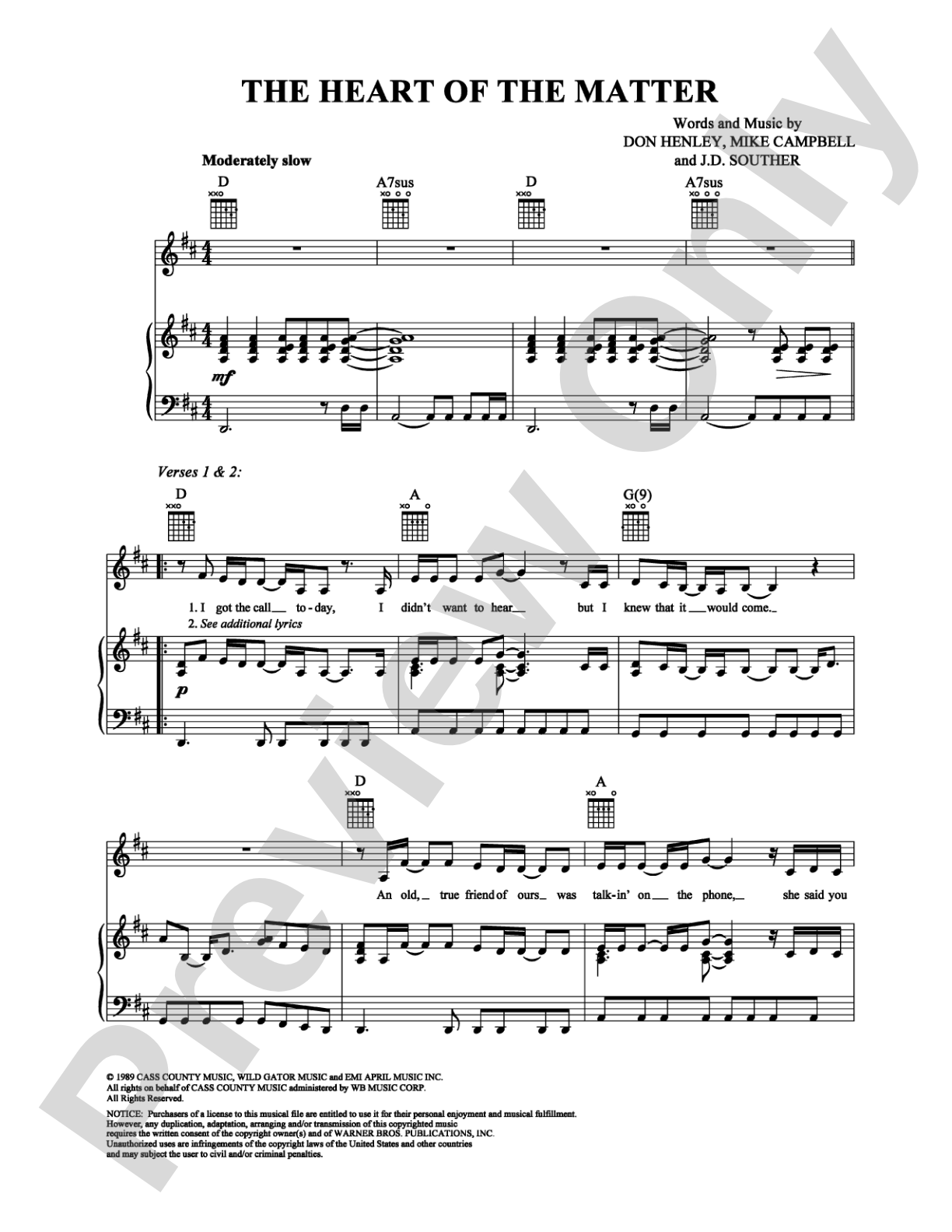 The Heart of the Matter: Piano/Vocal/Chords Digital Sheet Music