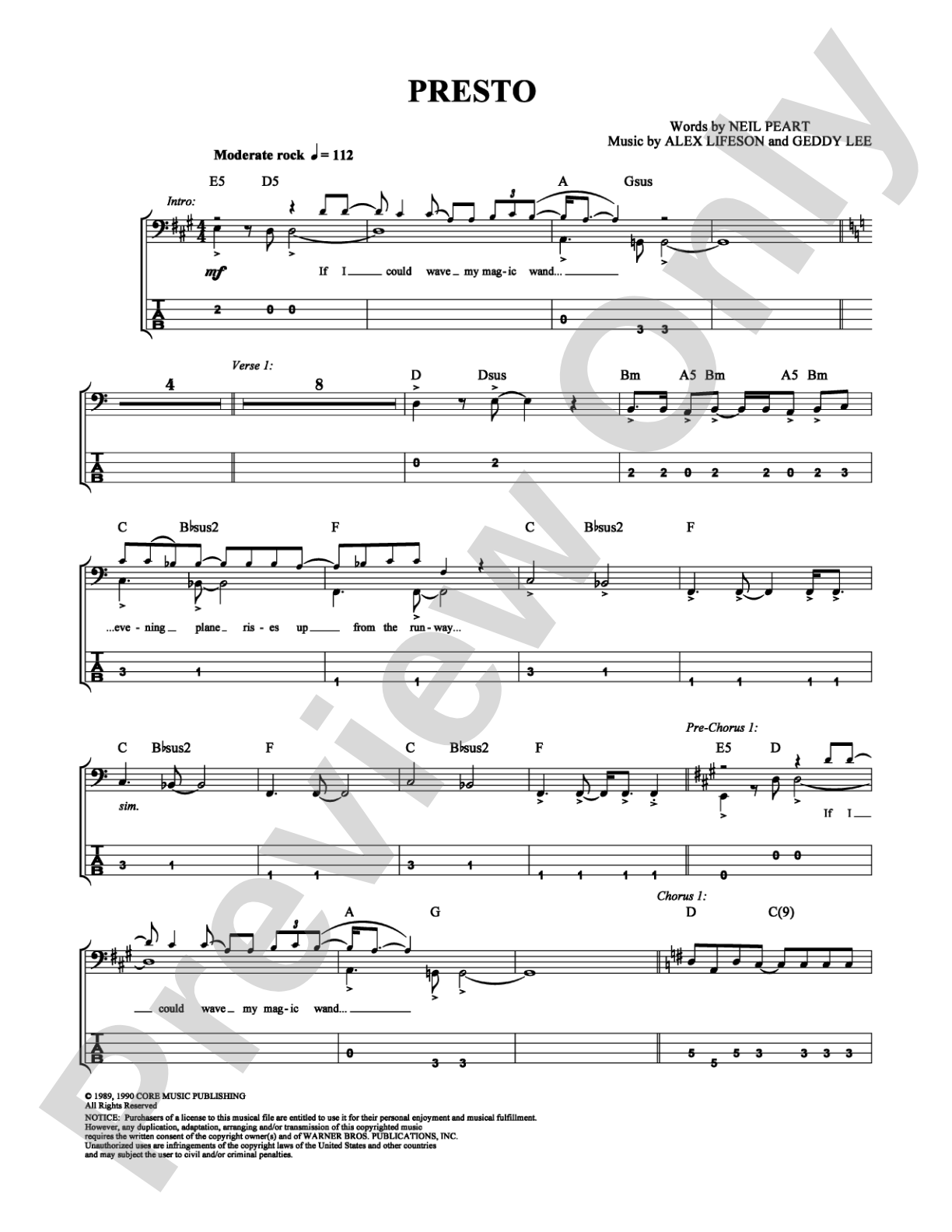 Presto: Bass TAB Digital Sheet Music