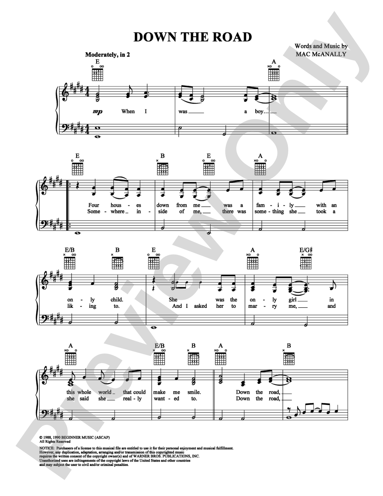 Down the Road: Piano/Vocal/Chords Digital Sheet Music