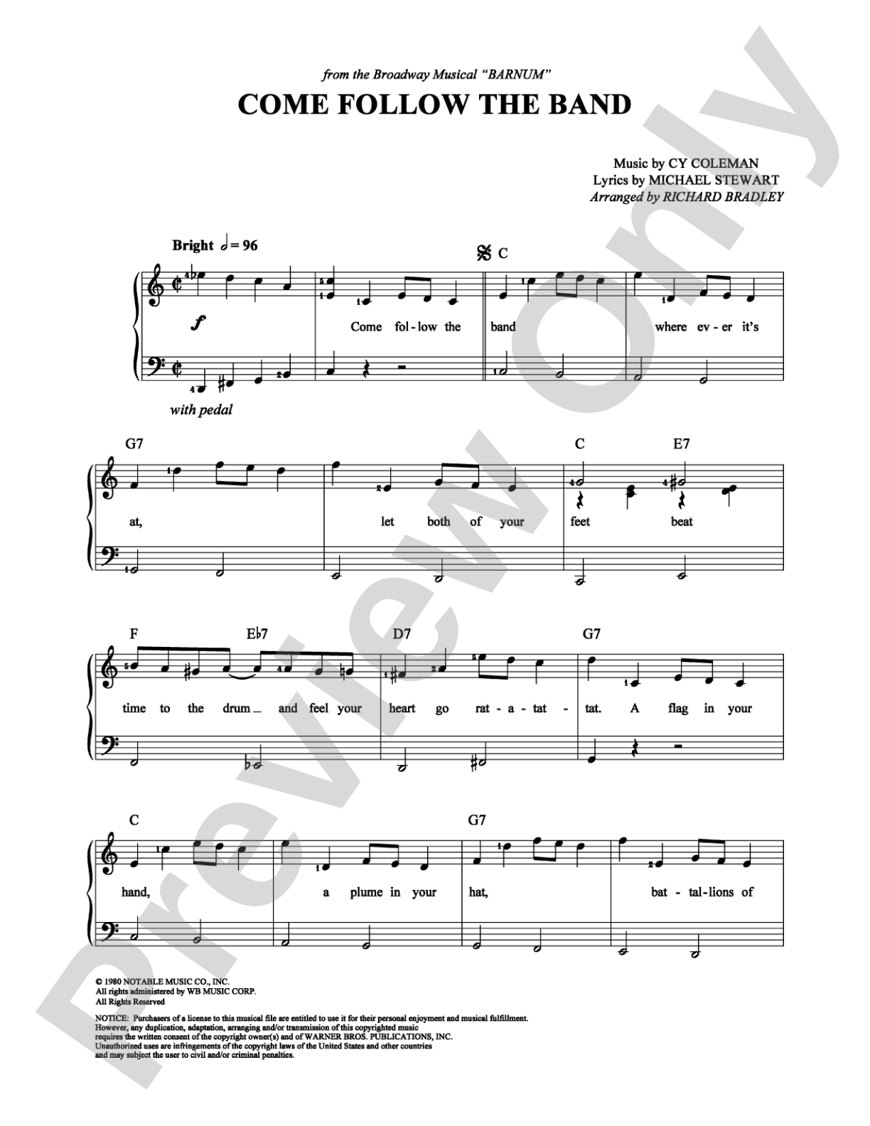 Come Follow the Band: Easy Piano Digital Sheet Music