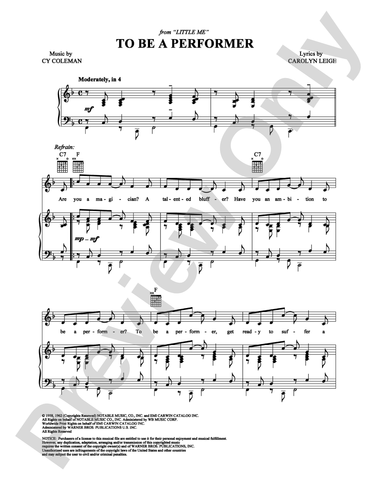To Be a Performer: Piano/Vocal/Chords Digital Sheet Music