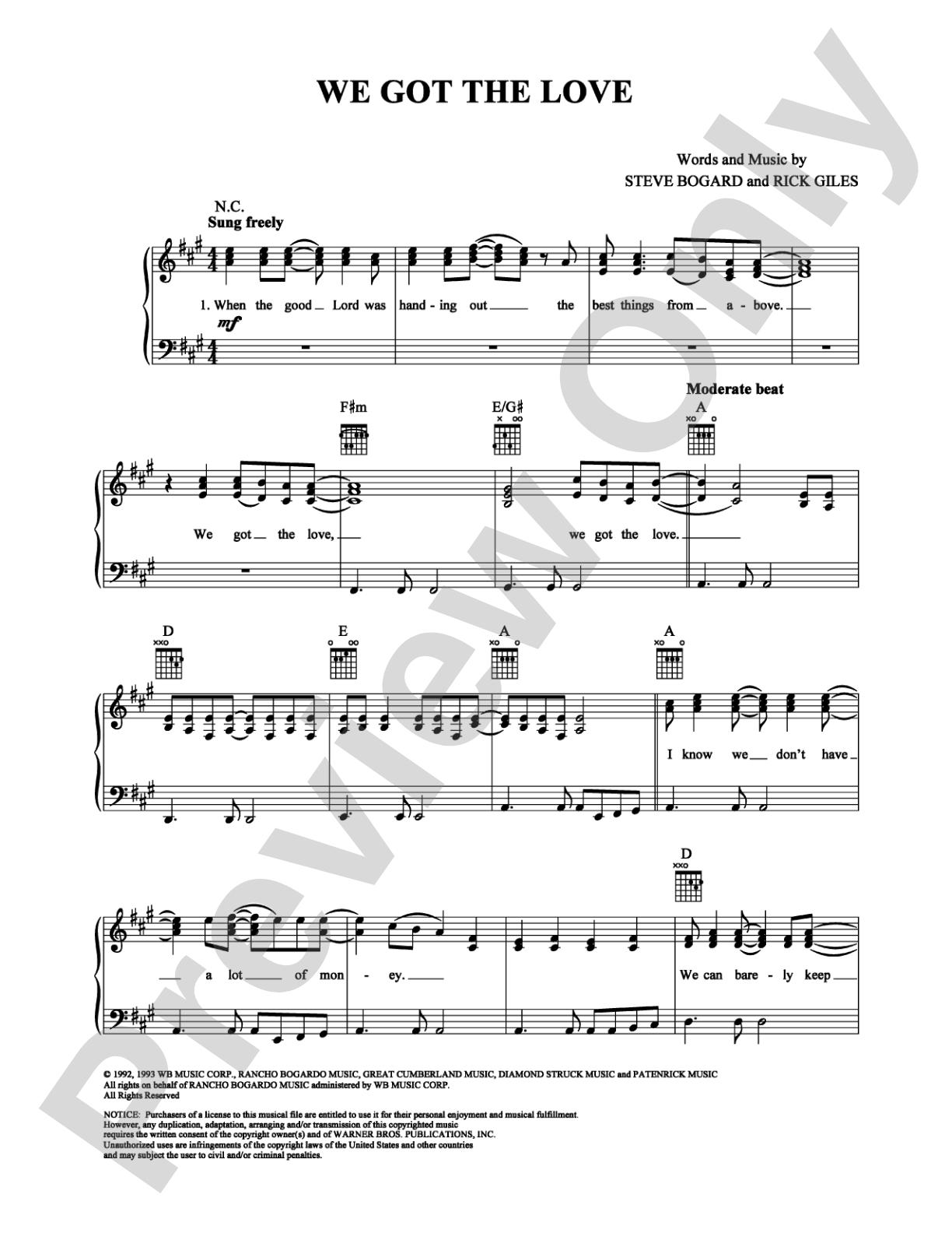 We Got The Love: Piano/Vocal/Chords Digital Sheet Music