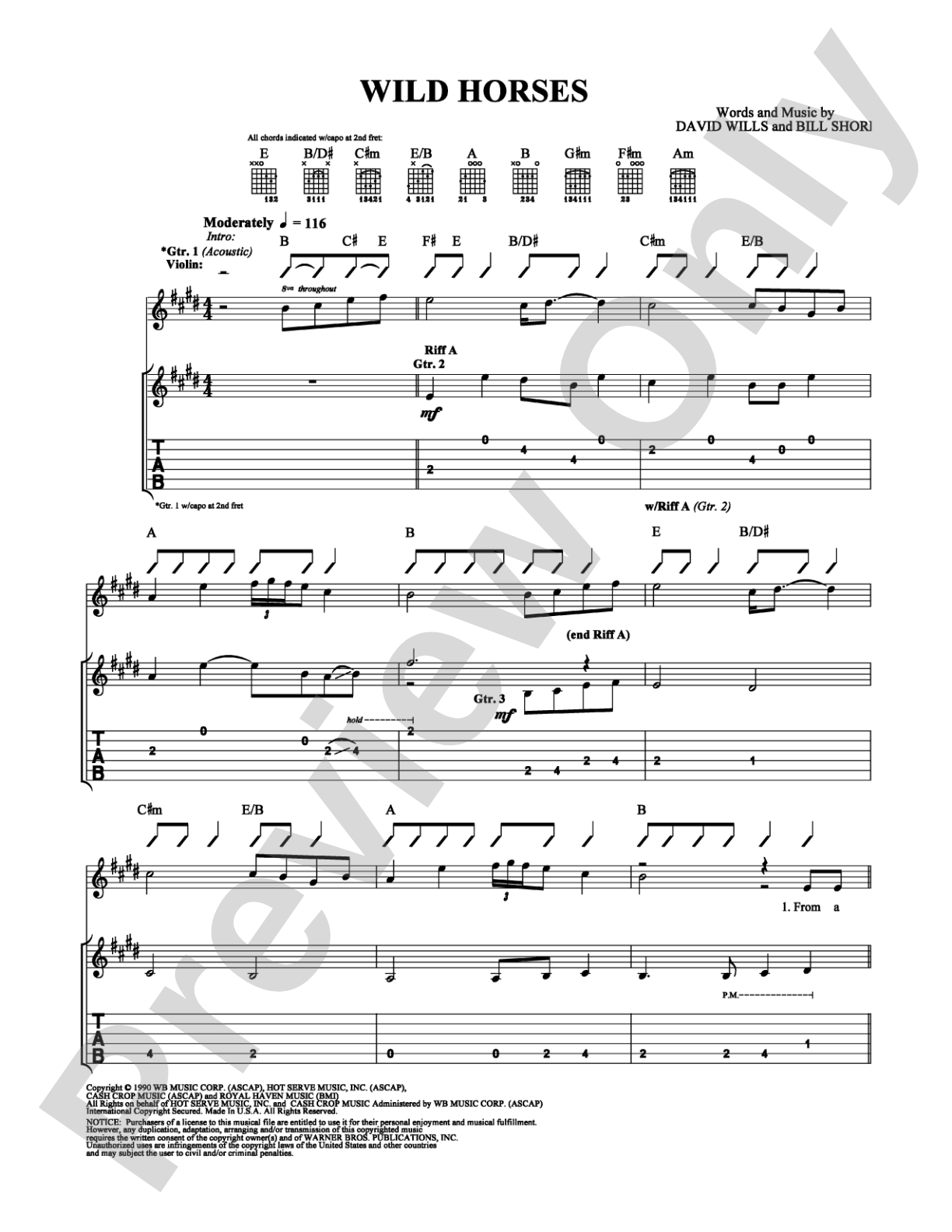 Wild Horses: Guitar TAB Digital Sheet Music