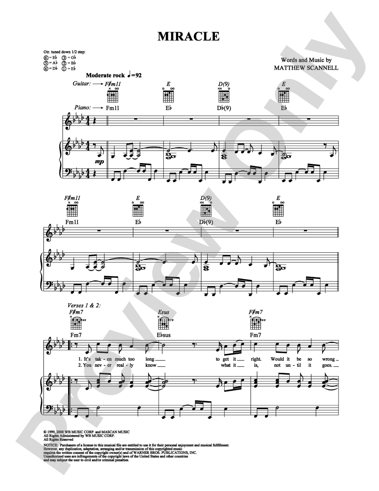 Miracle: Piano/Vocal/Chords Digital Sheet Music