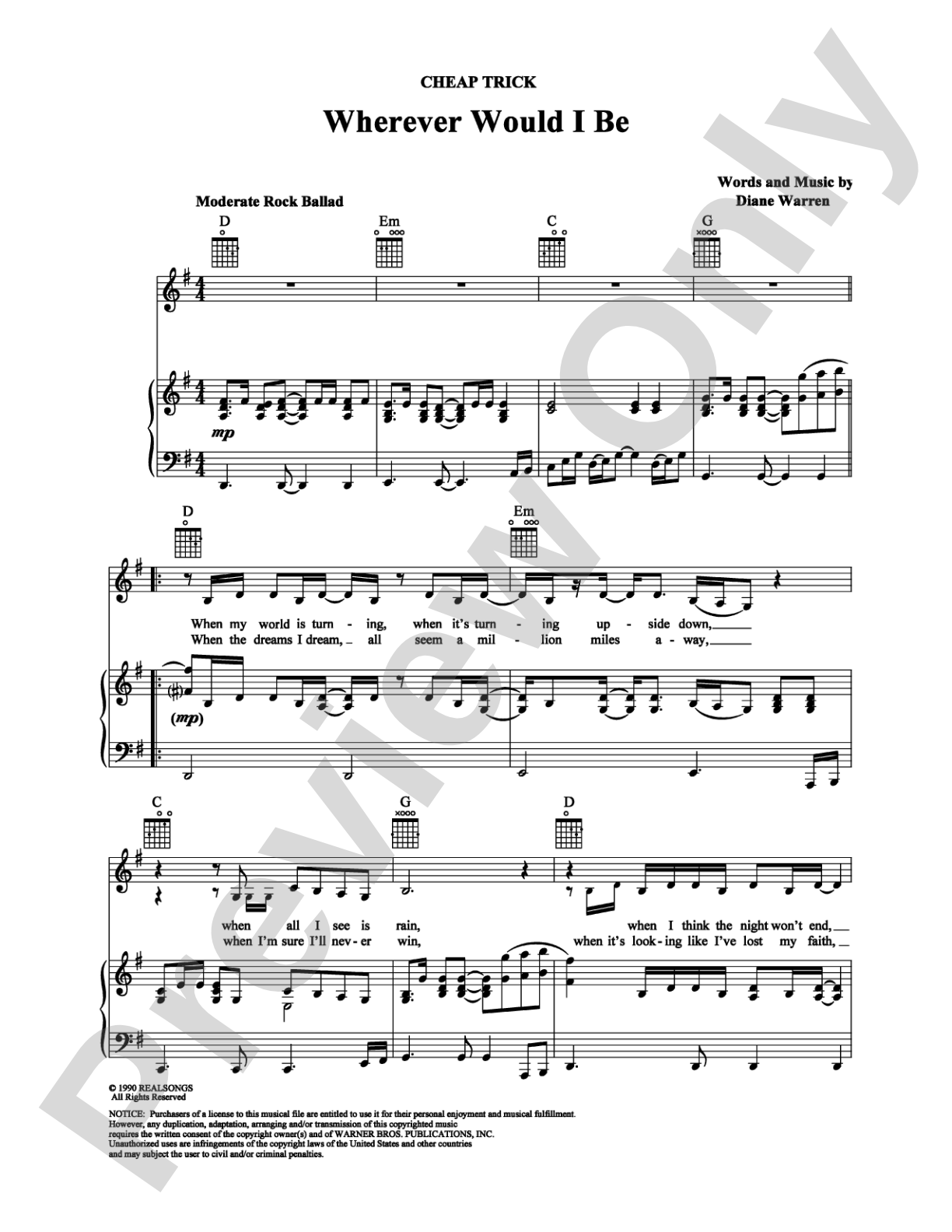 Wherever Would I Be: Piano/Vocal/Chords Digital Sheet Music