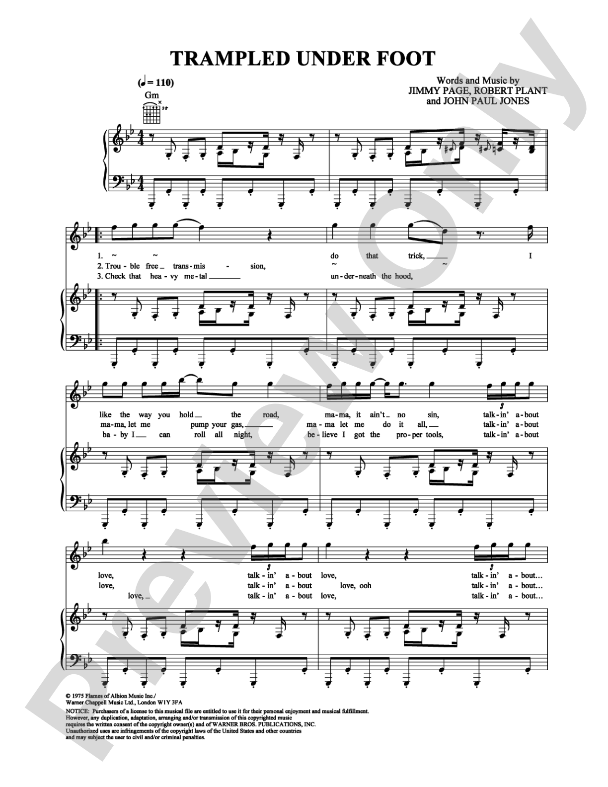 Trampled Under Foot: Piano/Vocal/Chords Digital Sheet Music
