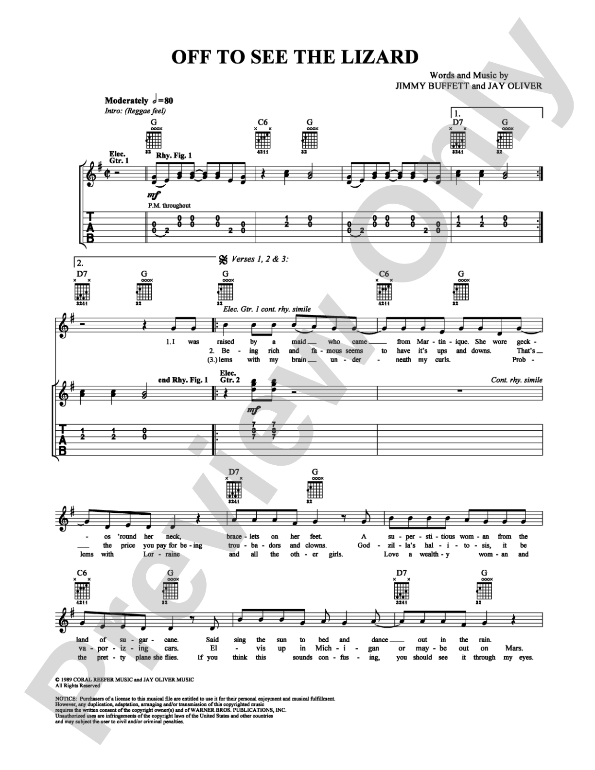 Off to See the Lizard: Guitar TAB Digital Sheet Music