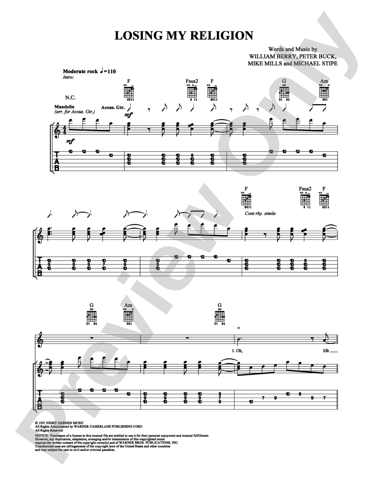 Losing My Religion: Guitar TAB Digital Sheet Music