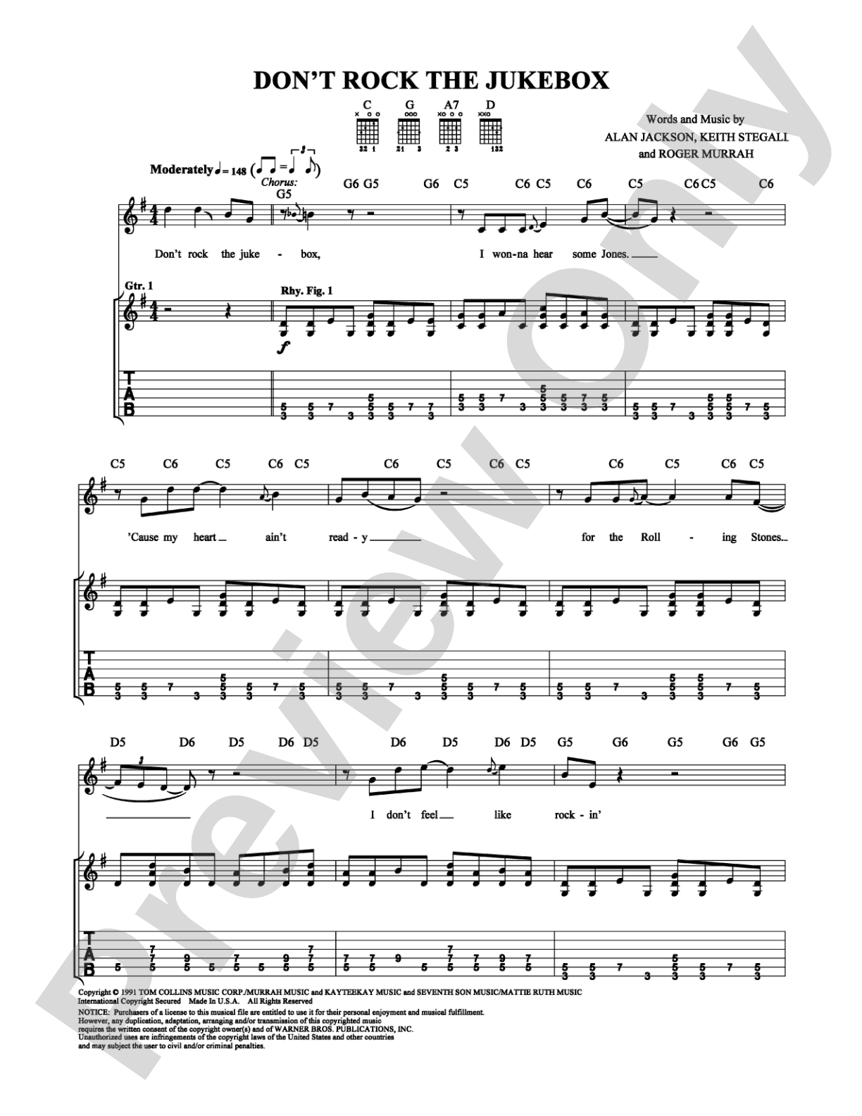 Don't Rock the Jukebox: Guitar TAB Digital Sheet Music