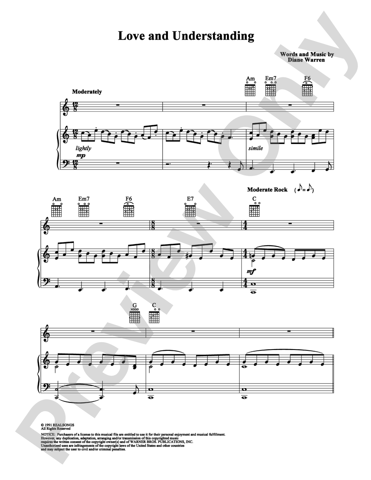 Love and Understanding: Piano/Vocal/Chords Digital Sheet Music