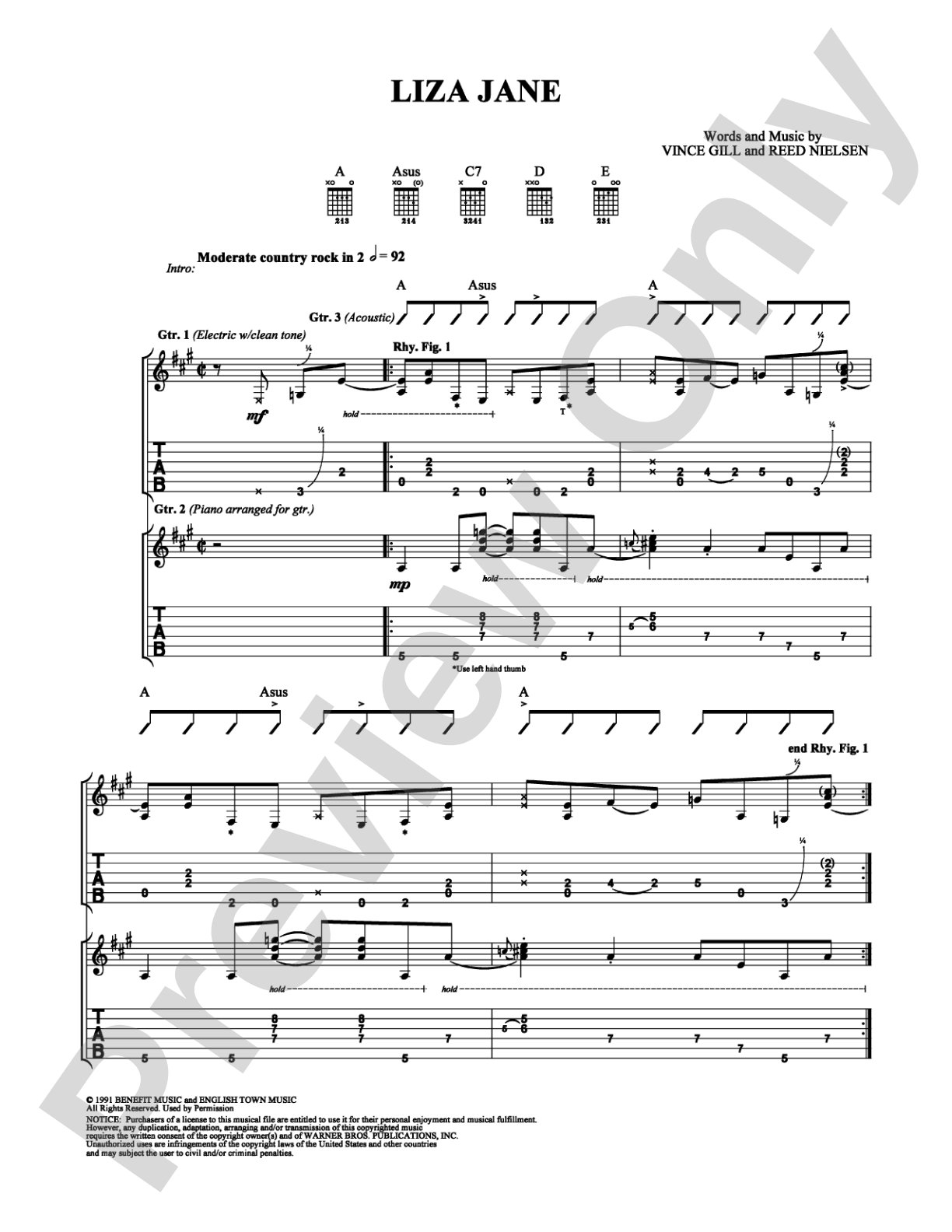 Liza Jane: Guitar TAB Digital Sheet Music