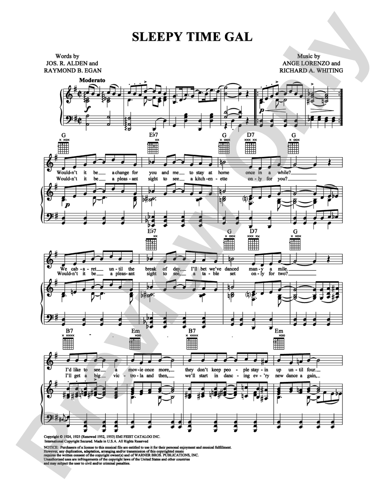 Sleepy Time Gal: Piano/Vocal/Chords Digital Sheet Music