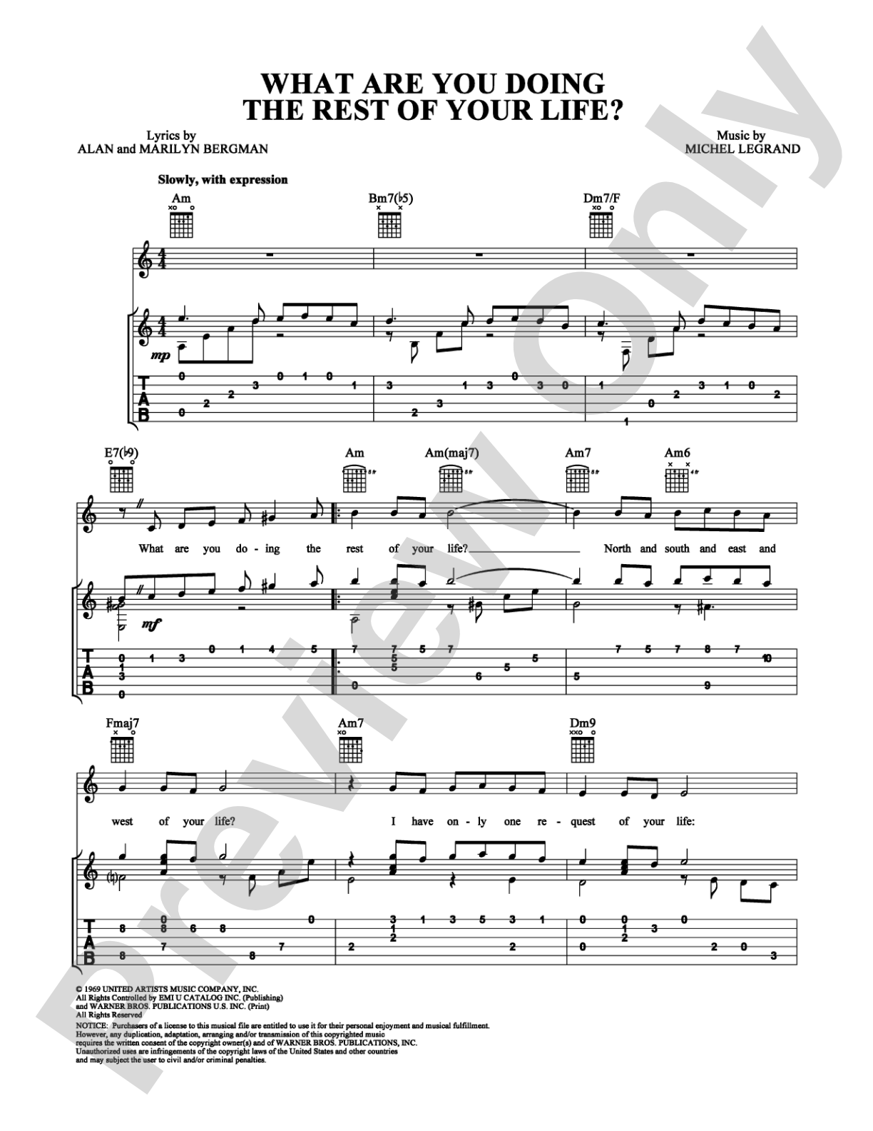 What Are You Doing the Rest of Your Life?: Guitar TAB Digital Sheet Music