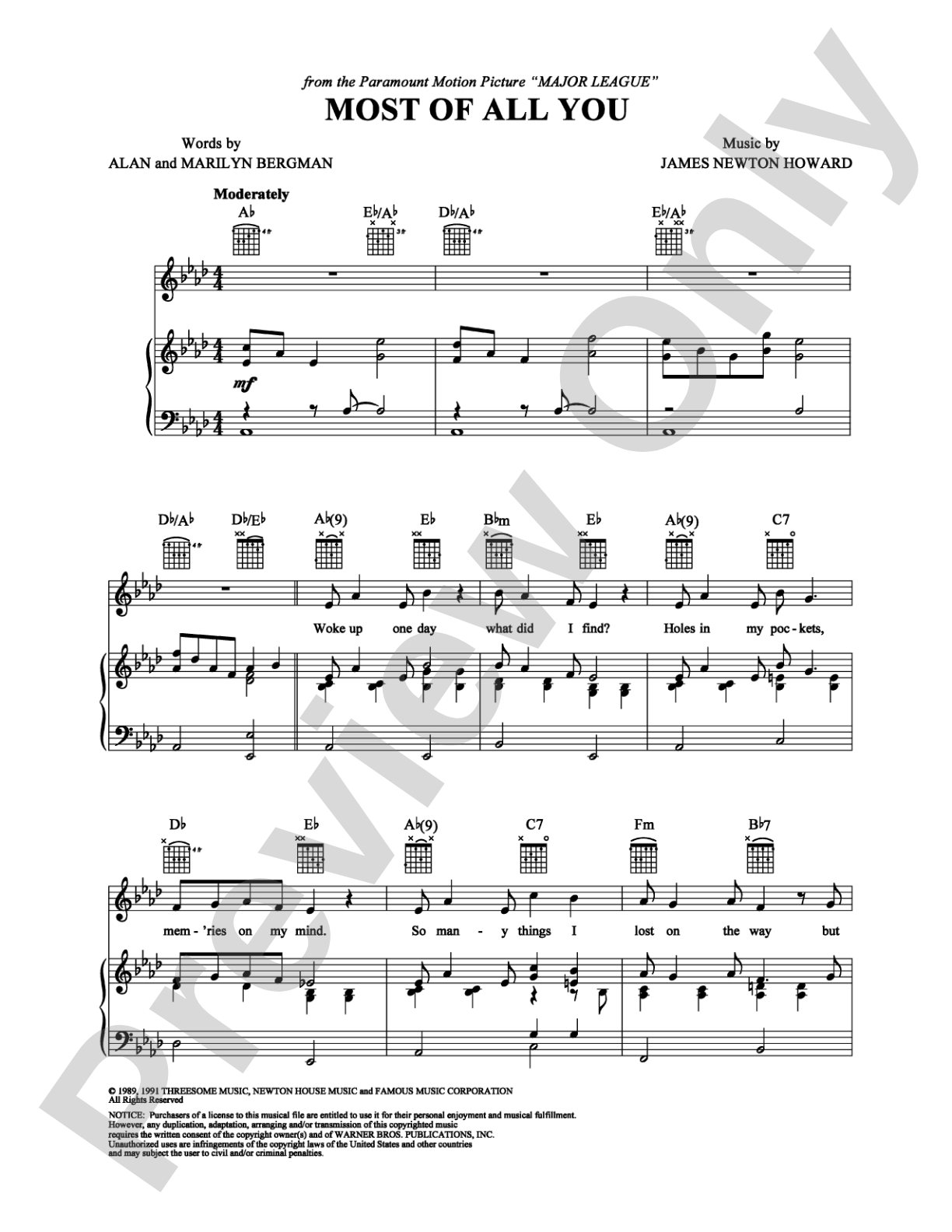 Most of All You: Piano/Vocal/Chords Digital Sheet Music