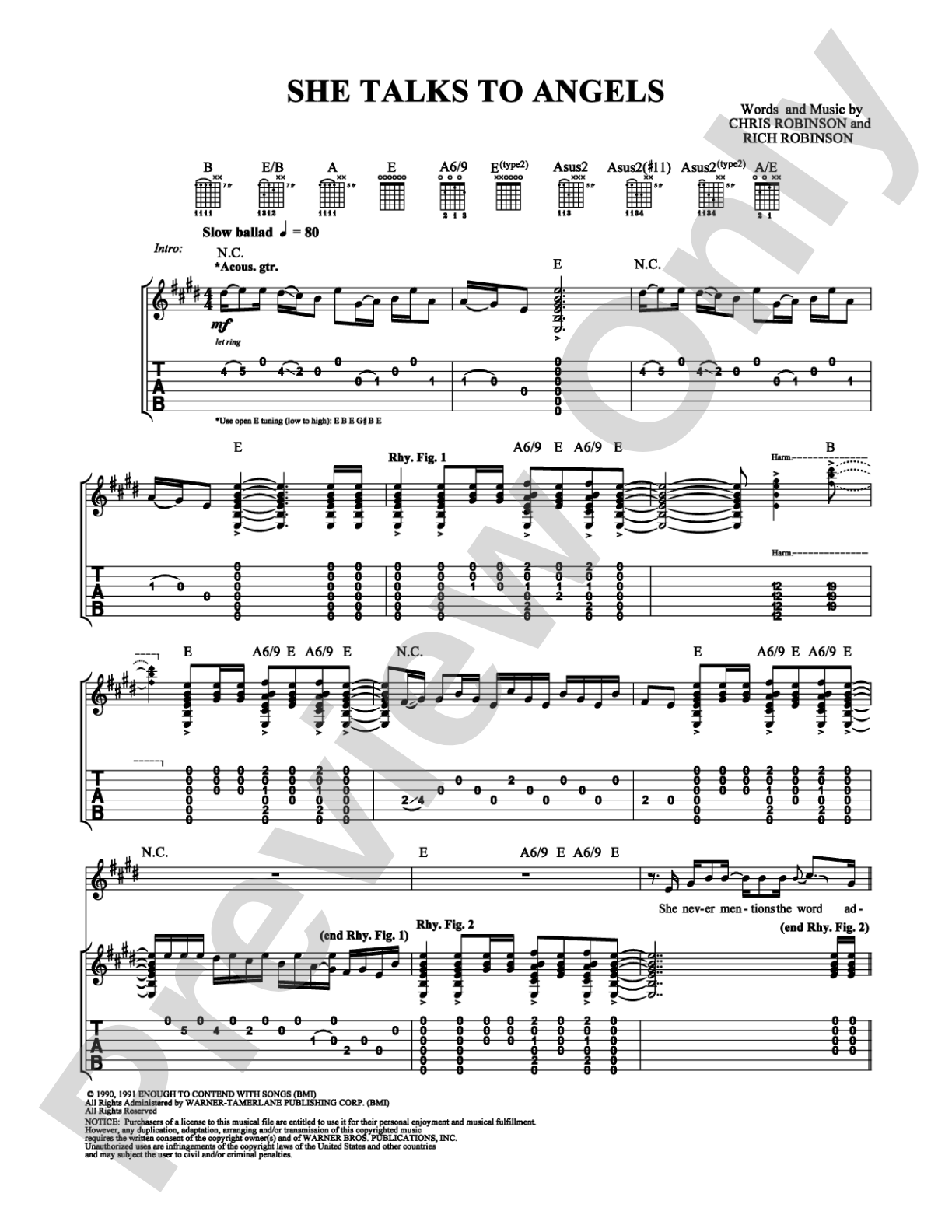 She Talks to Angels: Guitar TAB Digital Sheet Music