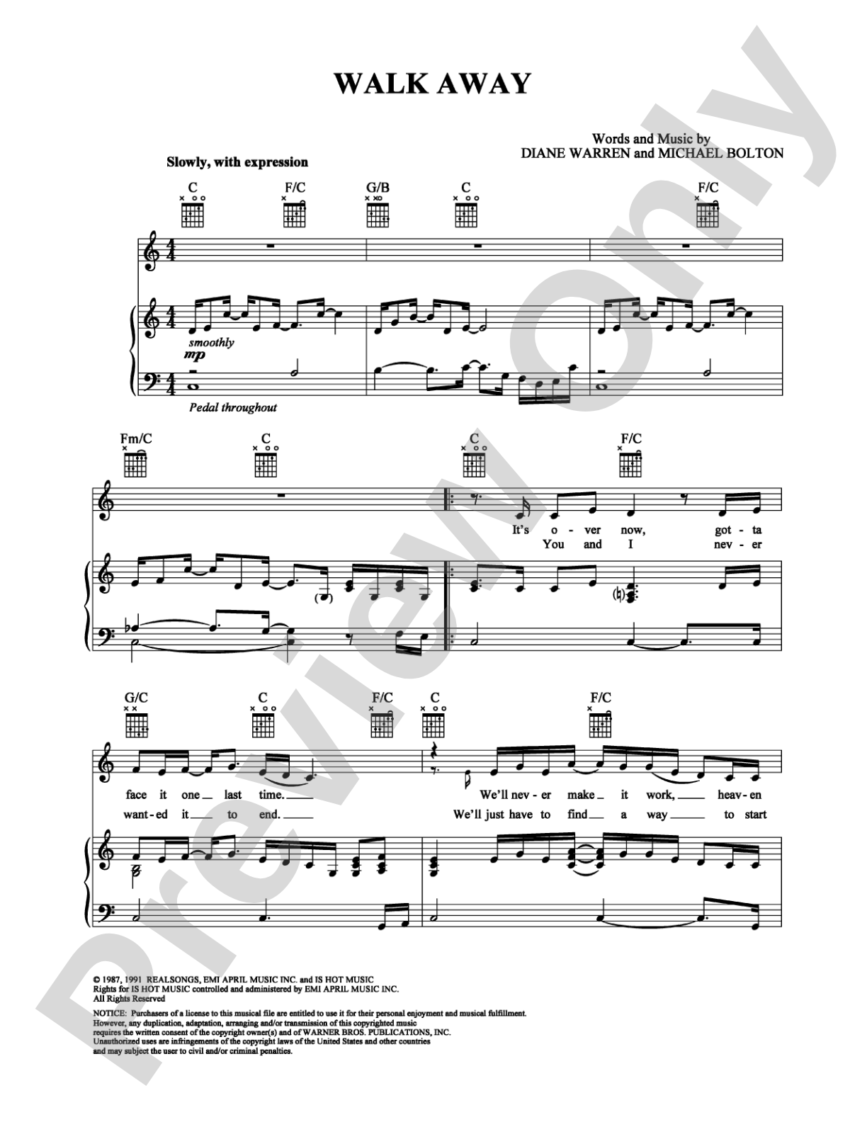 Walk Away: Piano/Vocal/Chords Digital Sheet Music