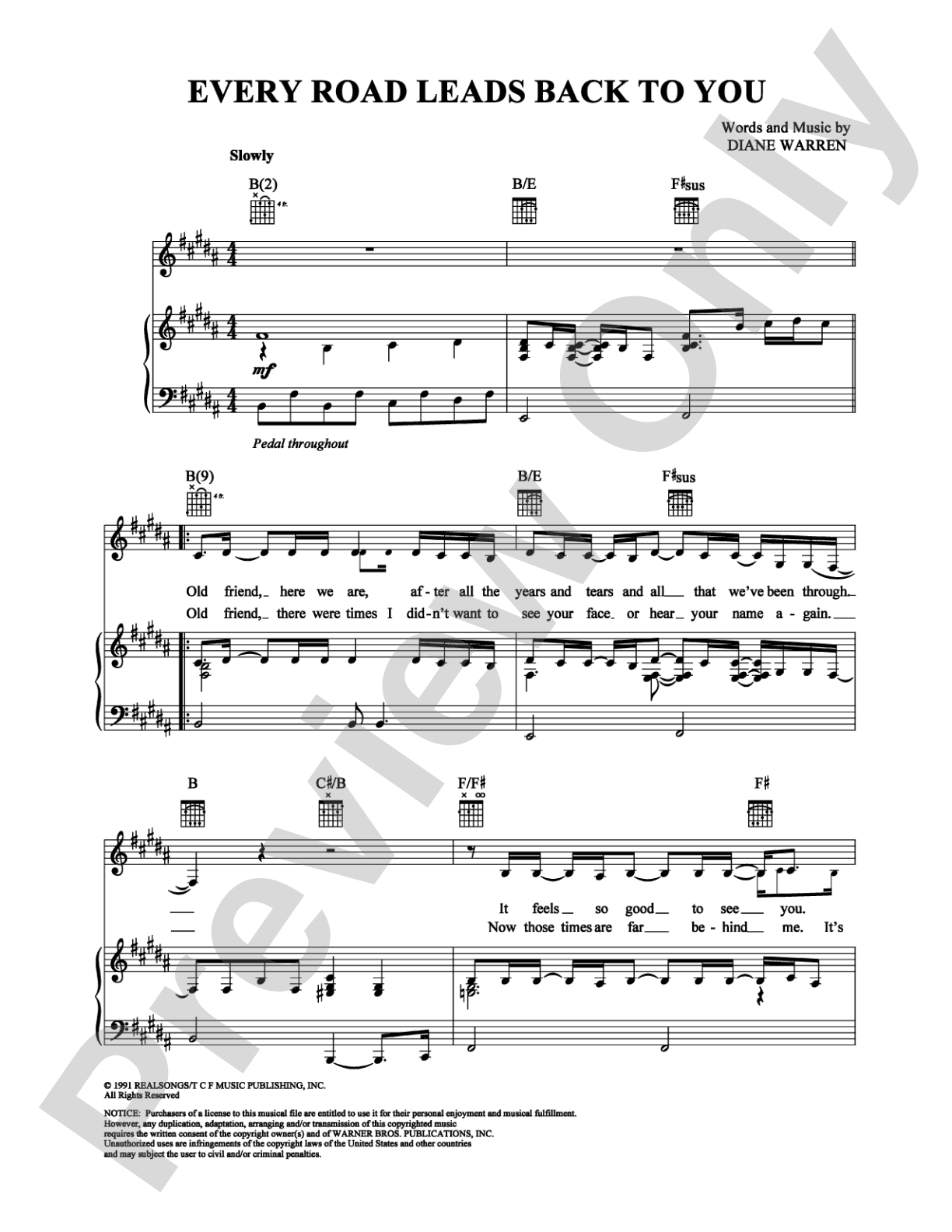 Every Road Leads Back to You: Piano/Vocal/Chords Digital Sheet Music