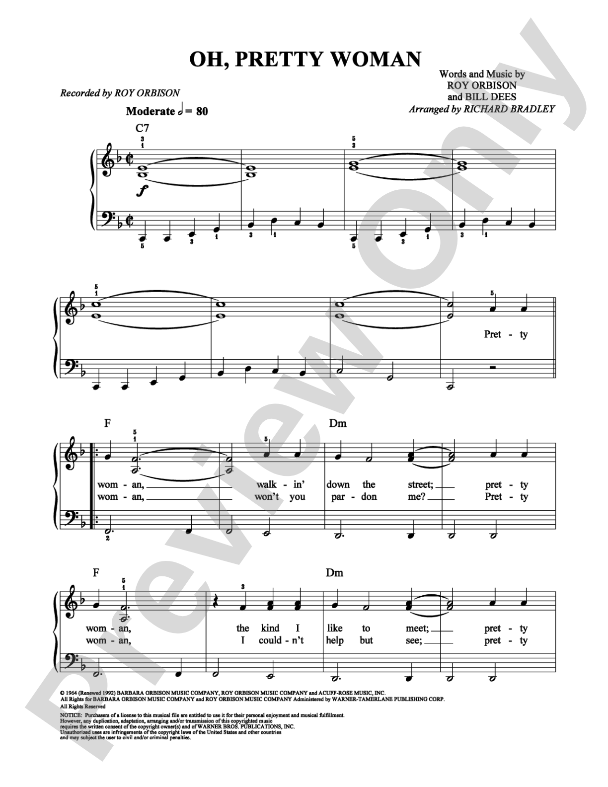 Oh, Pretty Woman: Easy Piano Digital Sheet Music