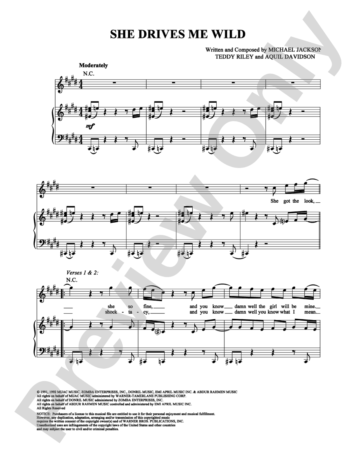 She Drives Me Wild: Piano/Vocal/Chords Digital Sheet Music