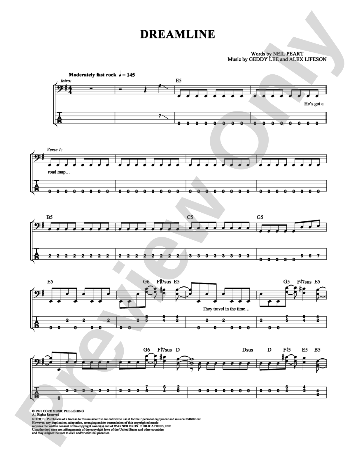 Dreamline: Bass TAB Digital Sheet Music