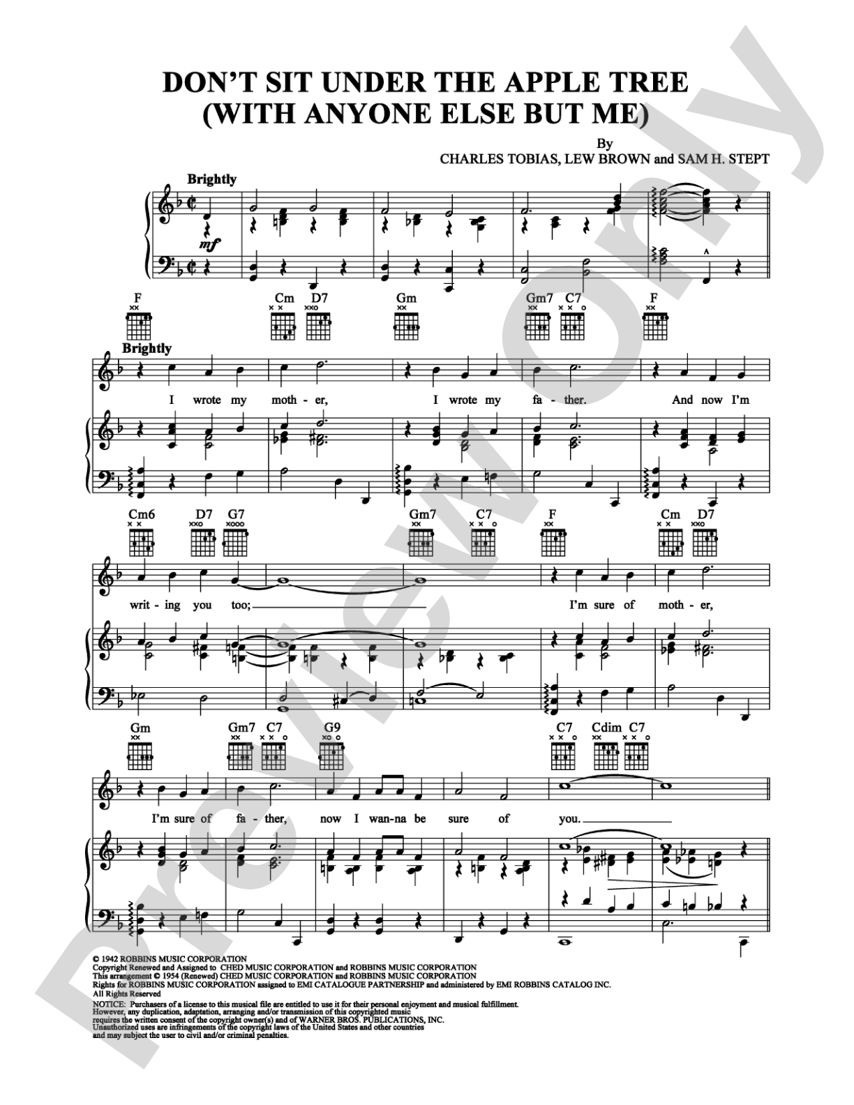 Don't Sit Under the Apple Tree (With Anyone Else But Me): Piano/Vocal/Chords Digital Sheet Music