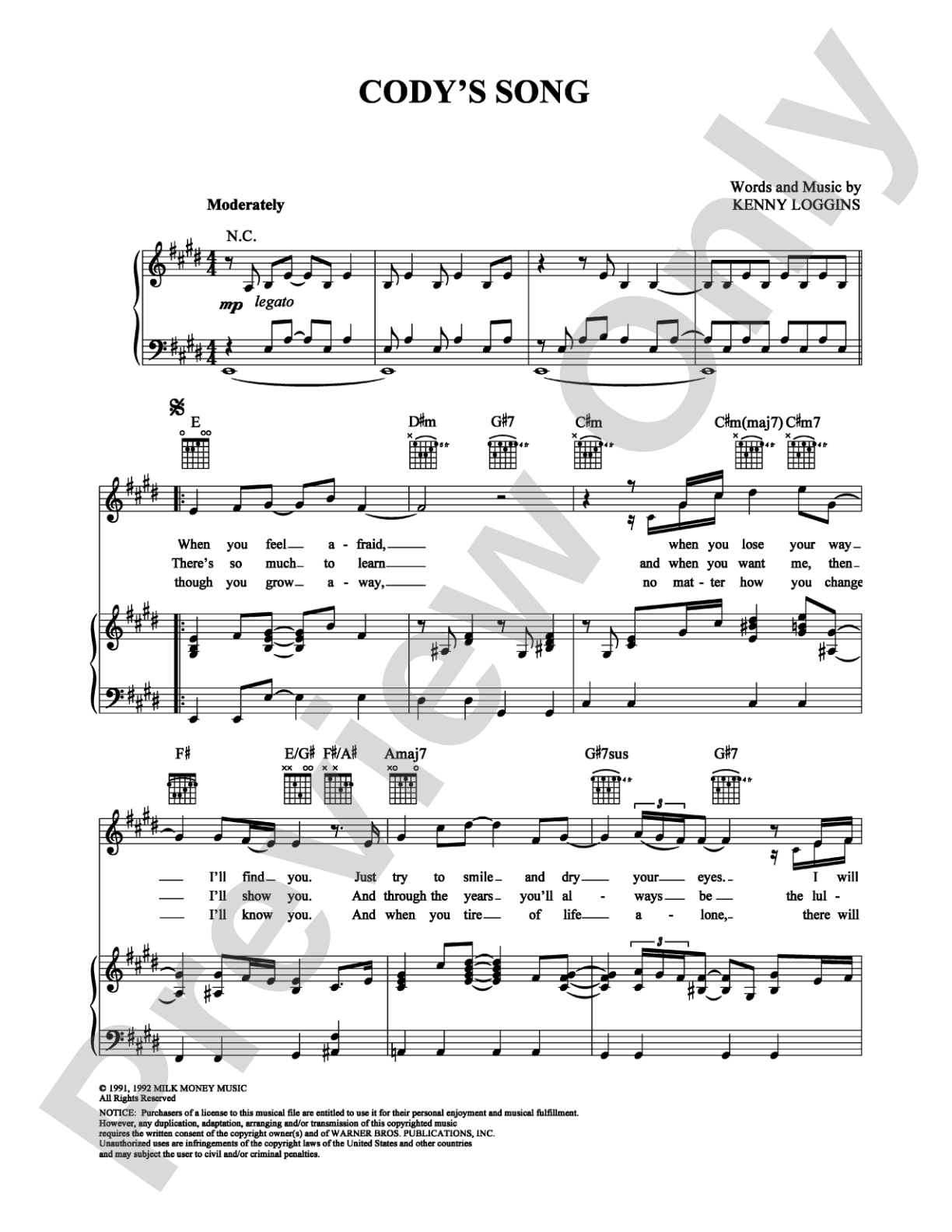 Cody's Song: Piano/Vocal/Chords Digital Sheet Music