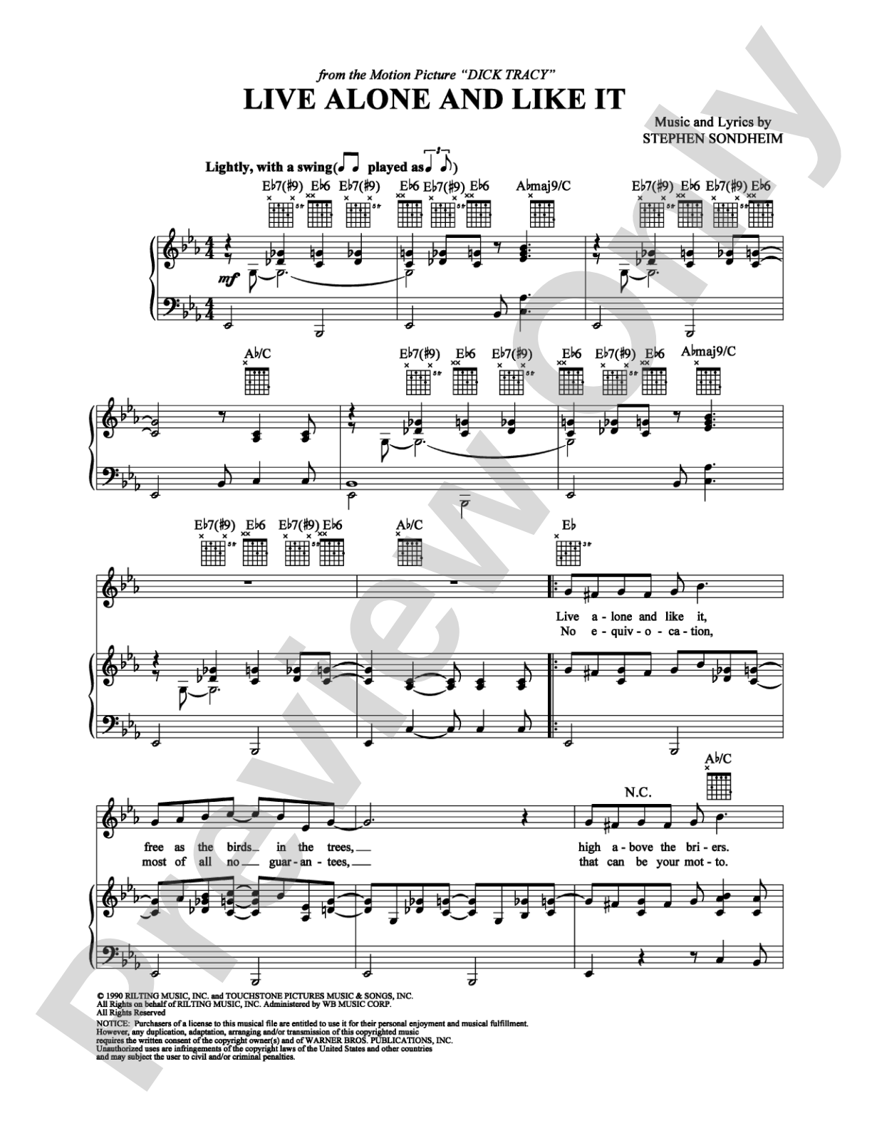 Live Alone and Like It: Piano/Vocal/Chords Digital Sheet Music