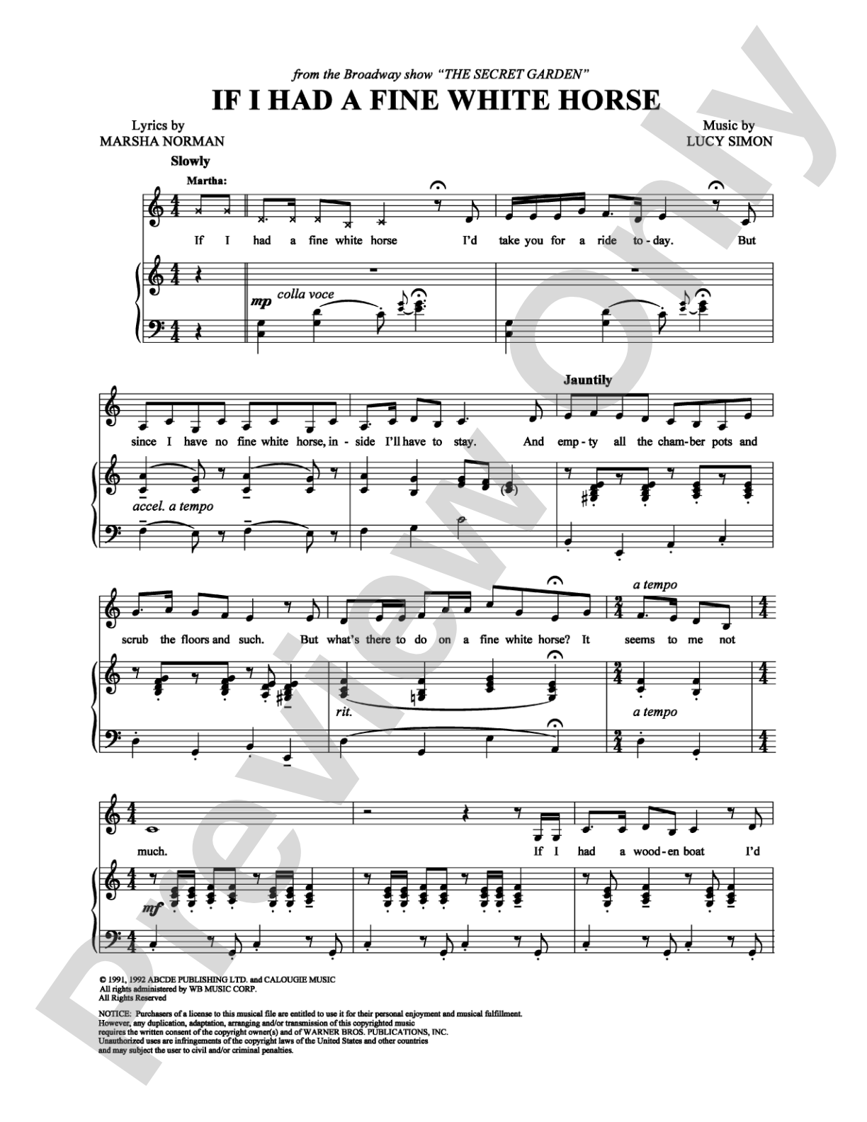 If I Had a Fine White Horse: Piano/Vocal/Chords Digital Sheet Music