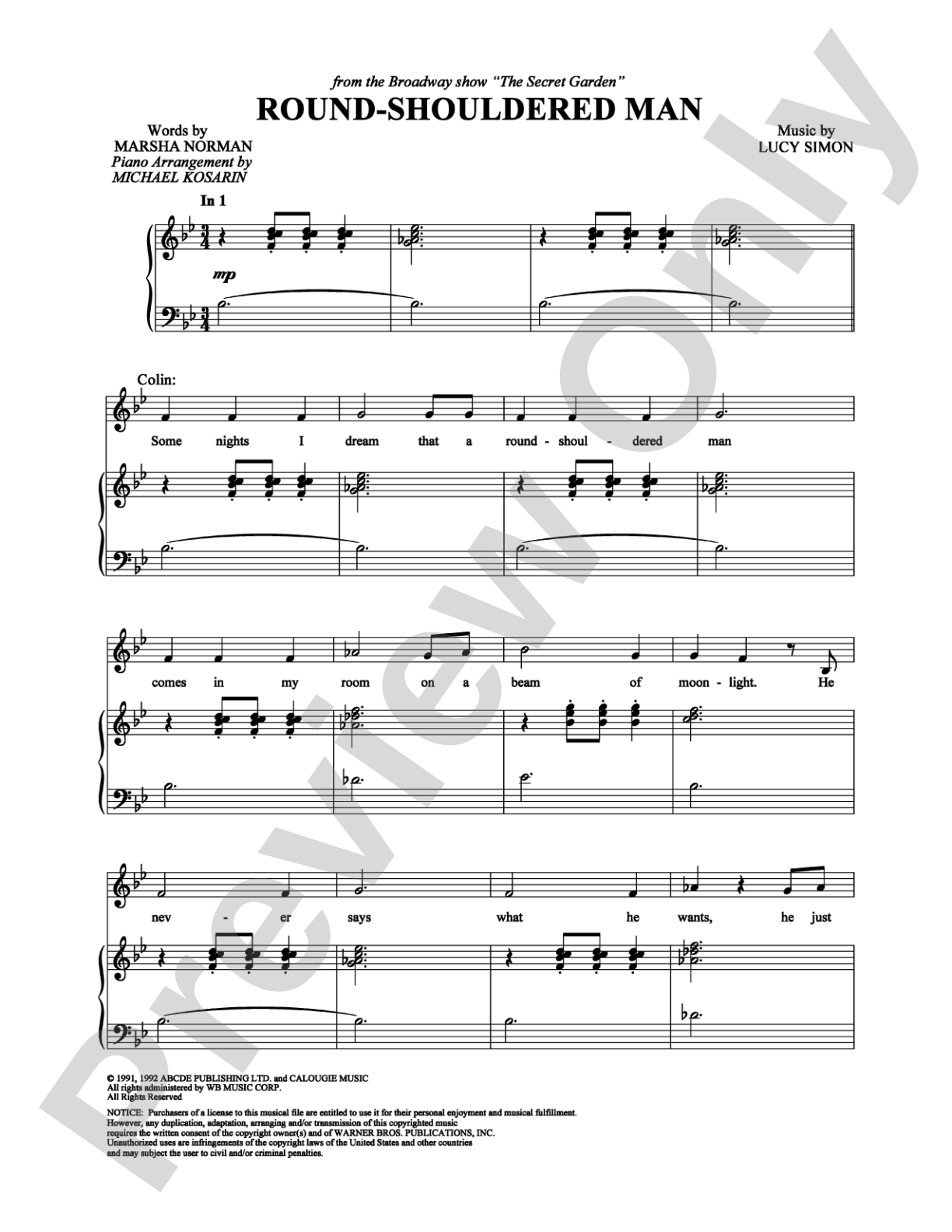 Round-Shouldered Man: Piano/Vocal/Chords Digital Sheet Music