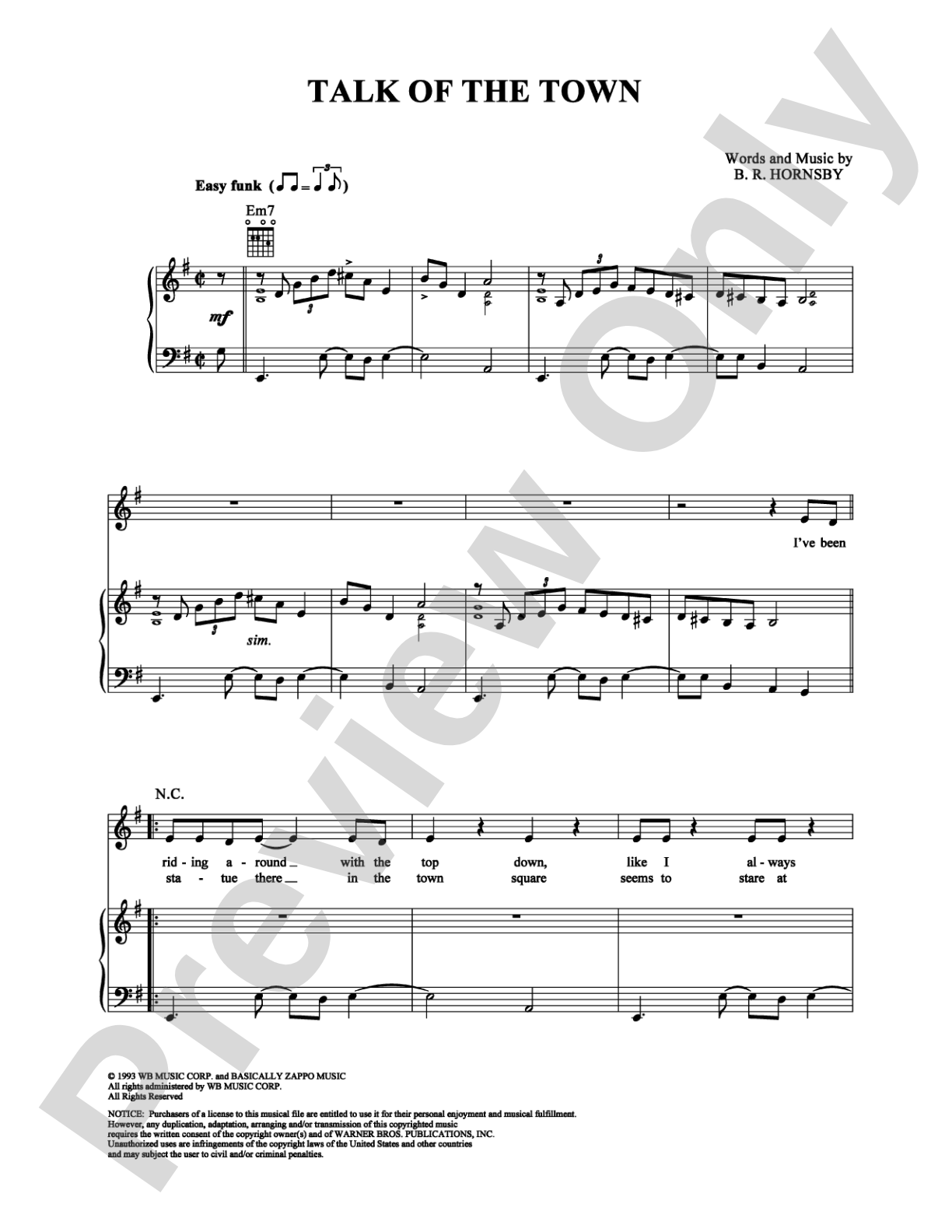 Talk of the Town: Piano/Vocal/Chords Digital Sheet Music