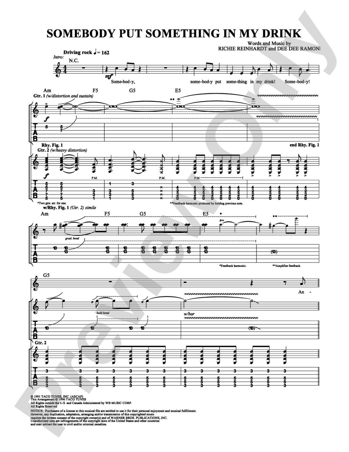 Somebody Put Something in My Drink: Guitar TAB Digital Sheet Music