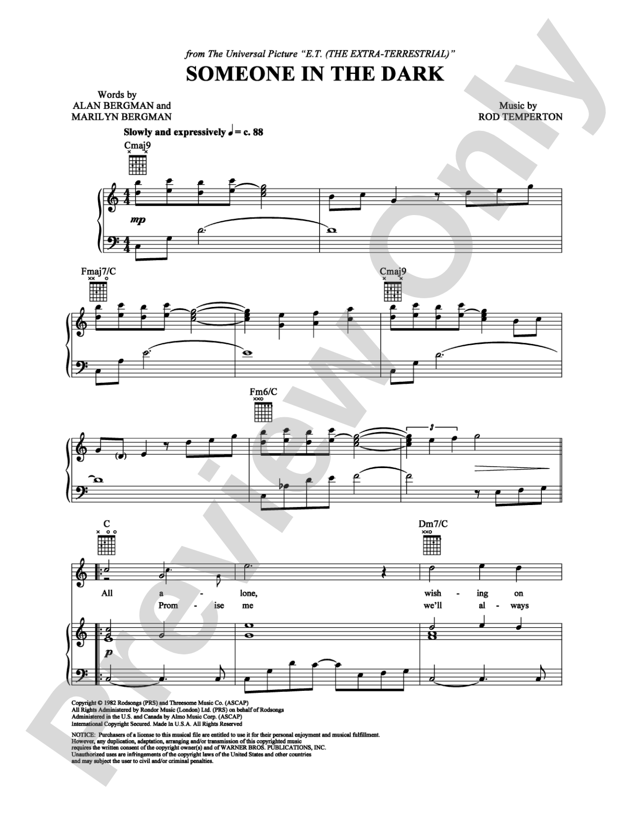 Someone in the Dark: Piano/Vocal/Chords Digital Sheet Music