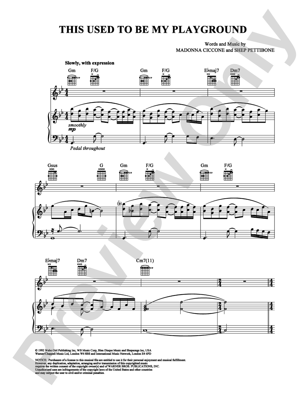 This Used to Be My Playground: Piano/Vocal/Chords Digital Sheet Music