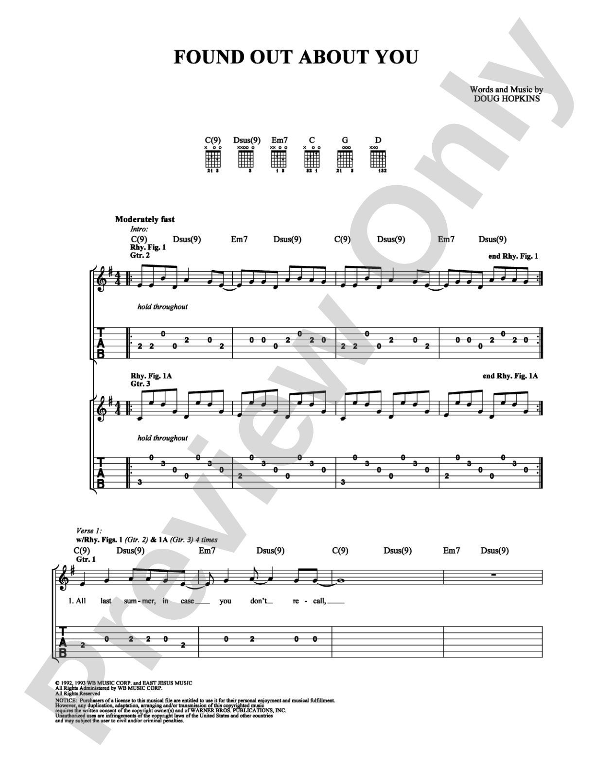 Found Out About You: Easy Guitar Digital Sheet Music