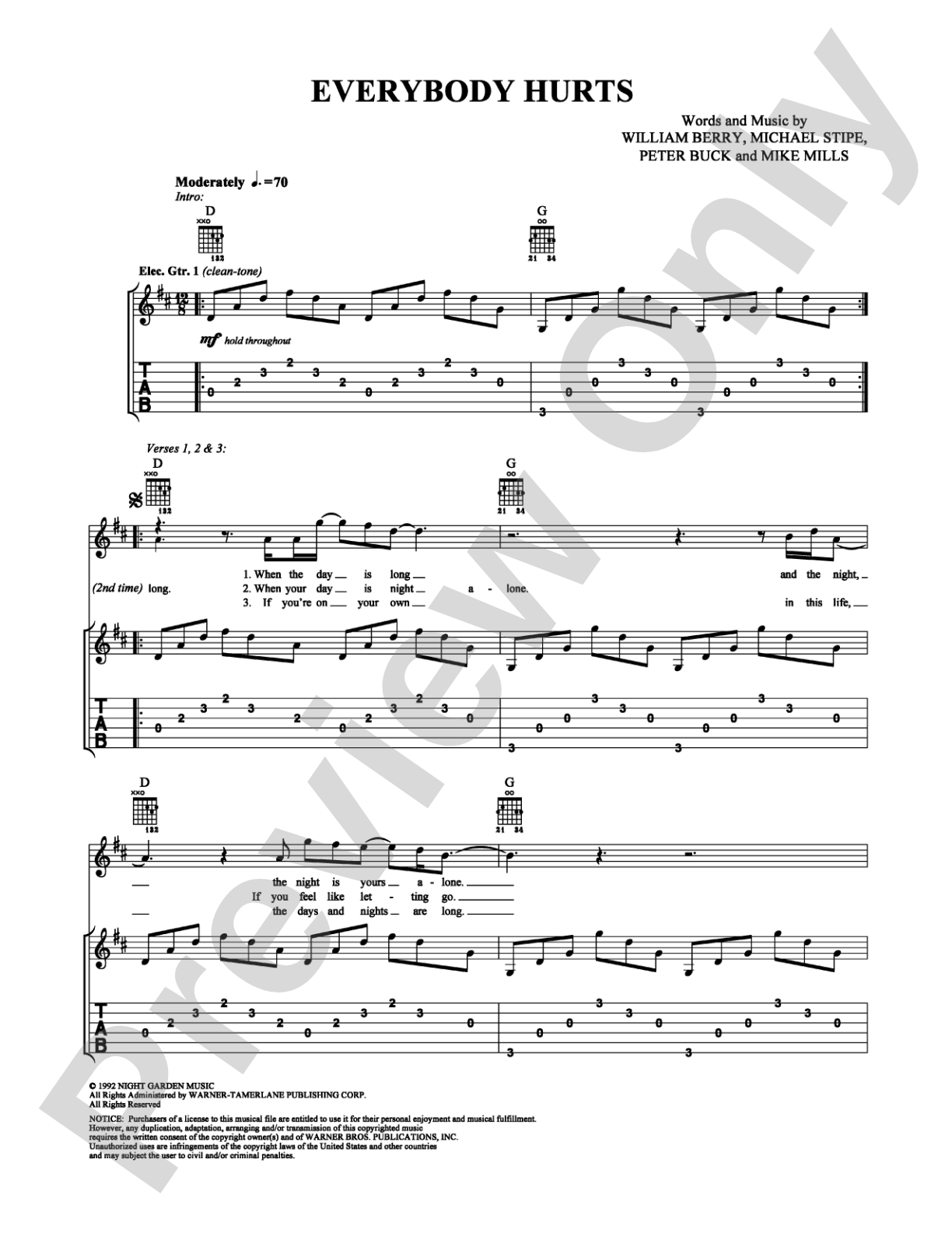 Everybody Hurts: Guitar TAB Digital Sheet Music
