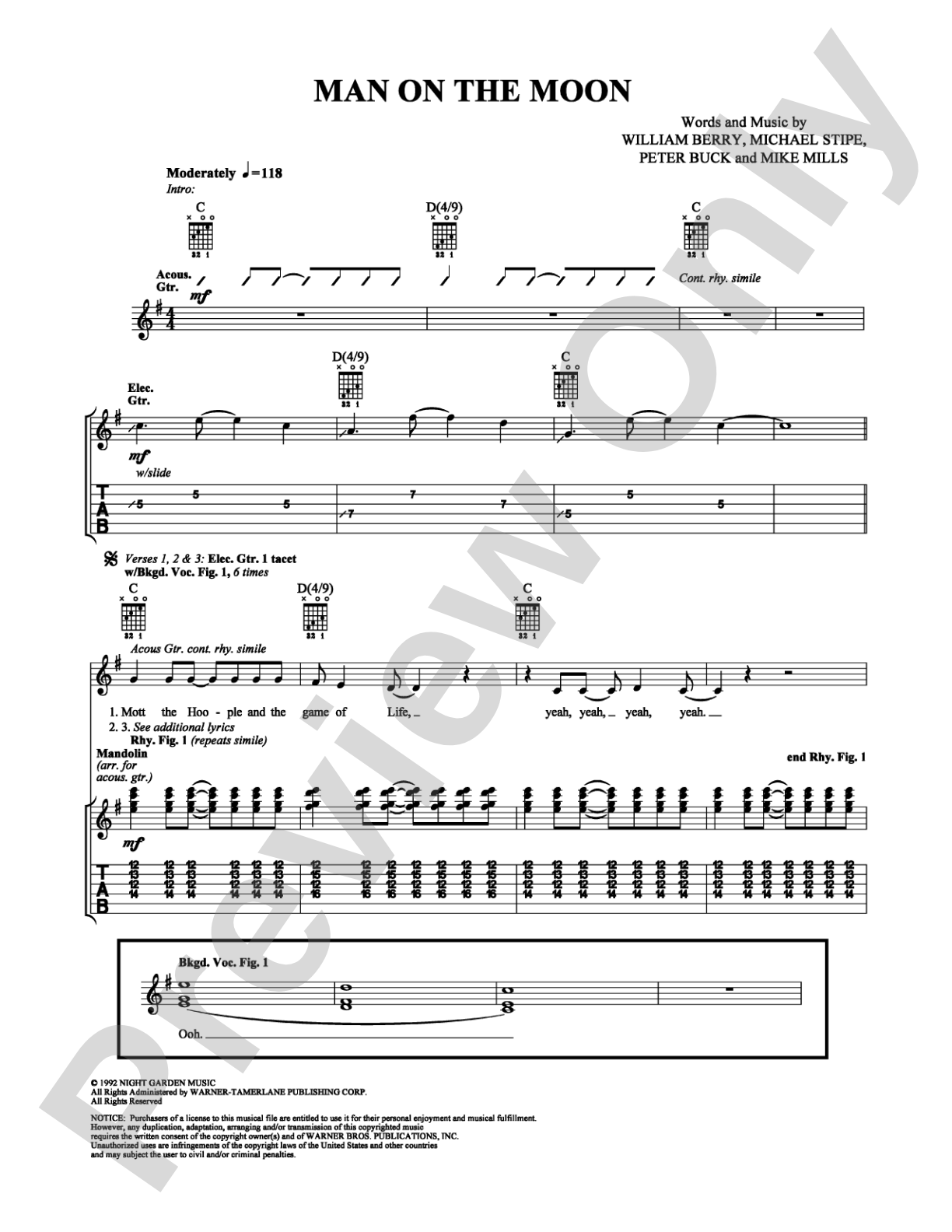 Man on the Moon: Guitar TAB Digital Sheet Music