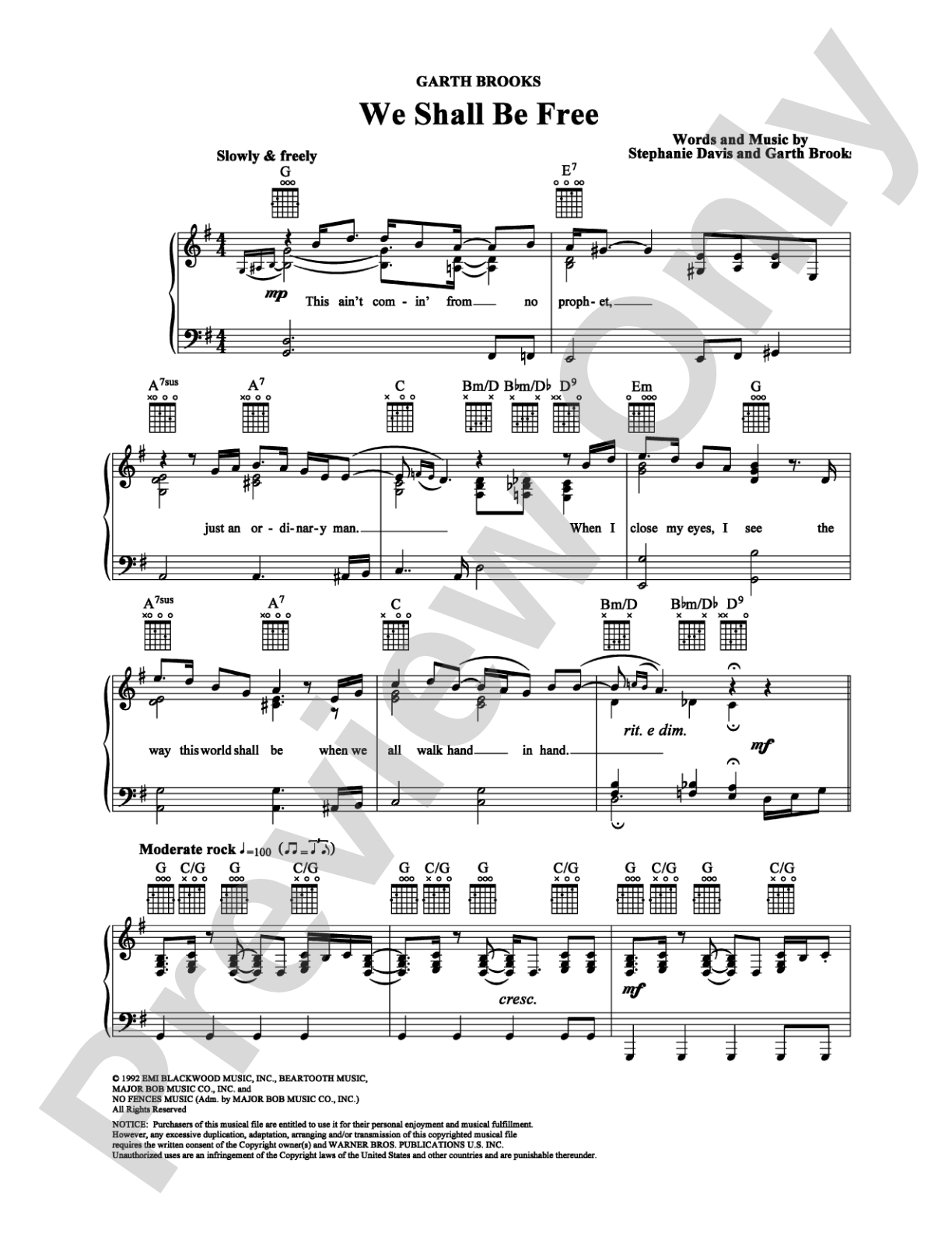 We Shall Be Free: Piano/Vocal/Chords Digital Sheet Music