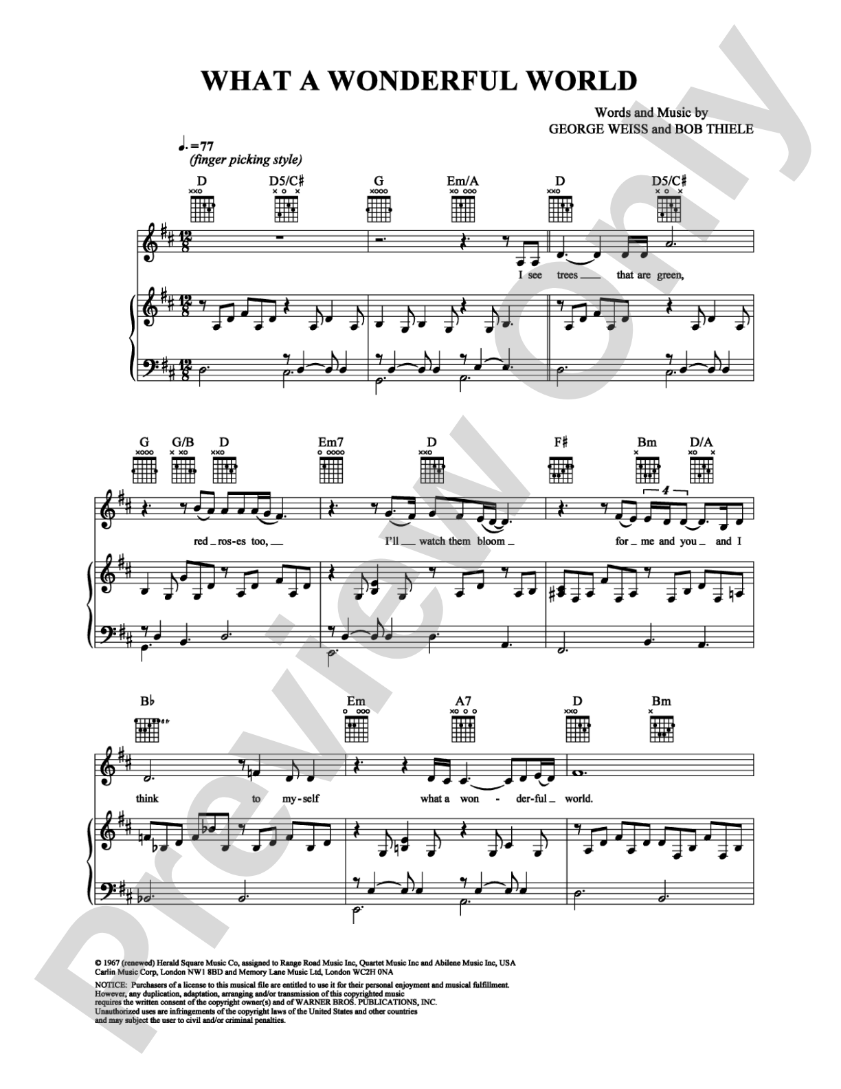 What a Wonderful World: Piano/Vocal/Chords Digital Sheet Music
