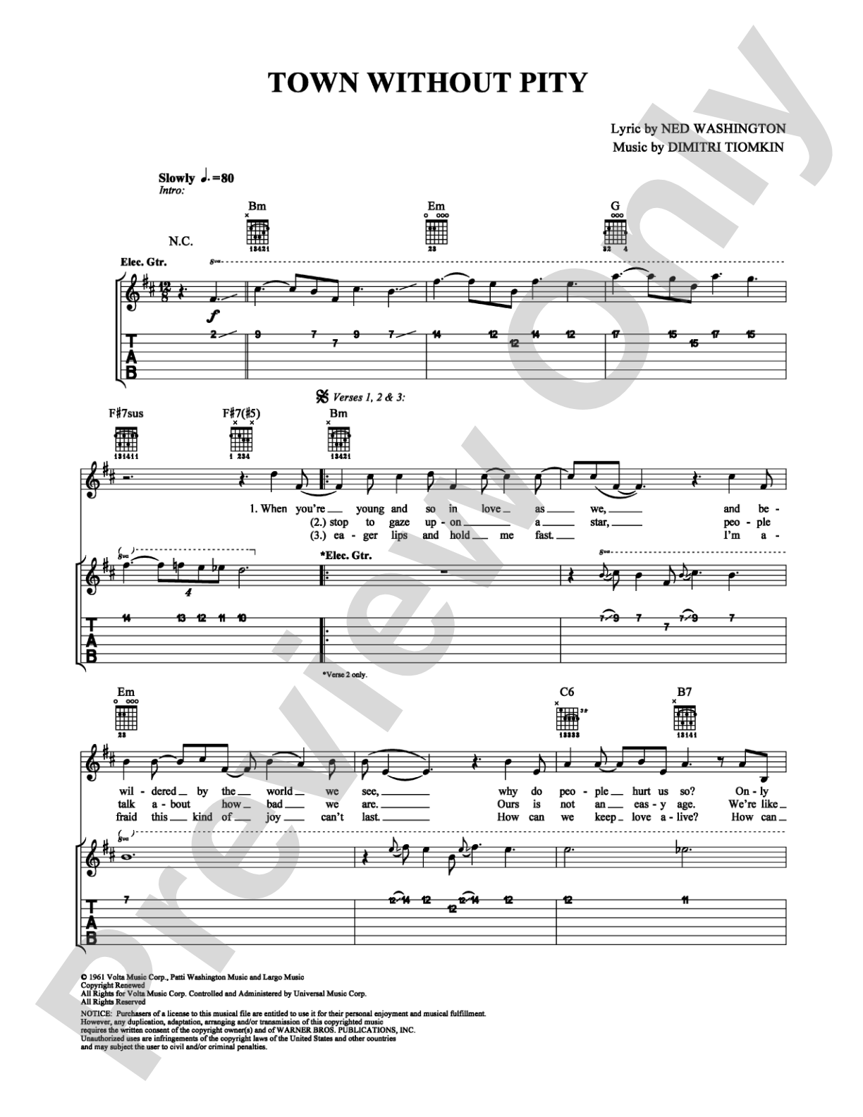 Town without Pity: Guitar TAB Digital Sheet Music
