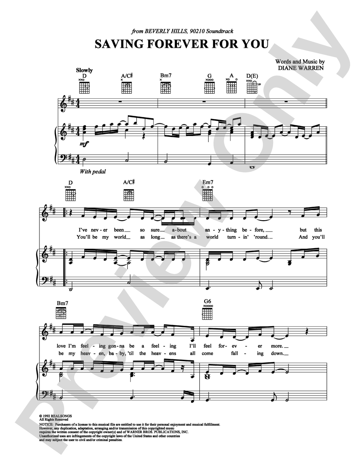 Saving Forever For You: Piano/Vocal/Chords Digital Sheet Music