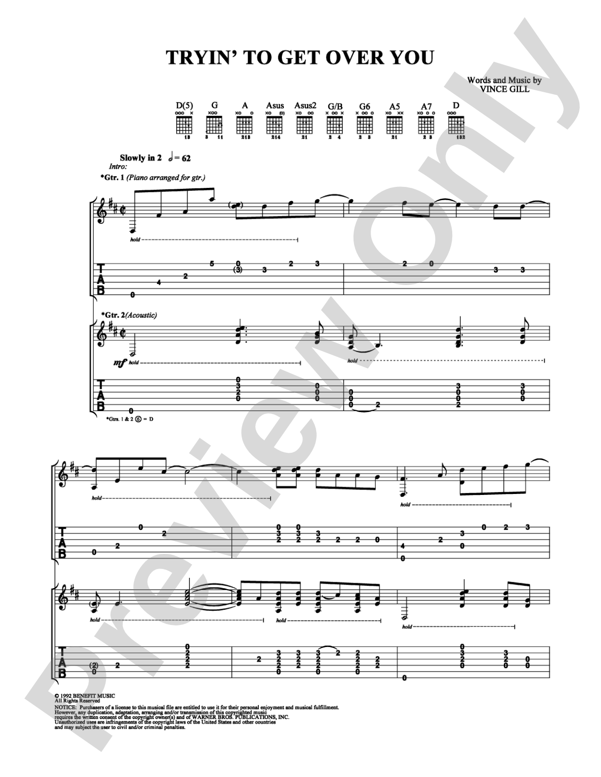 Tryin' to Get Over You: Guitar TAB Digital Sheet Music