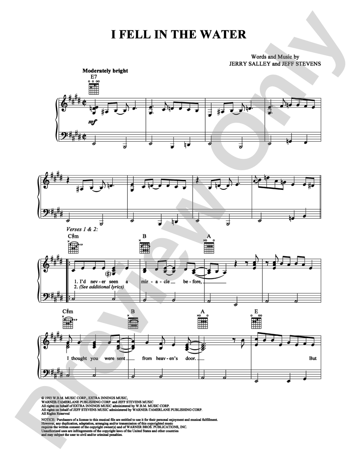 I Fell in the Water: Piano/Vocal/Chords Digital Sheet Music