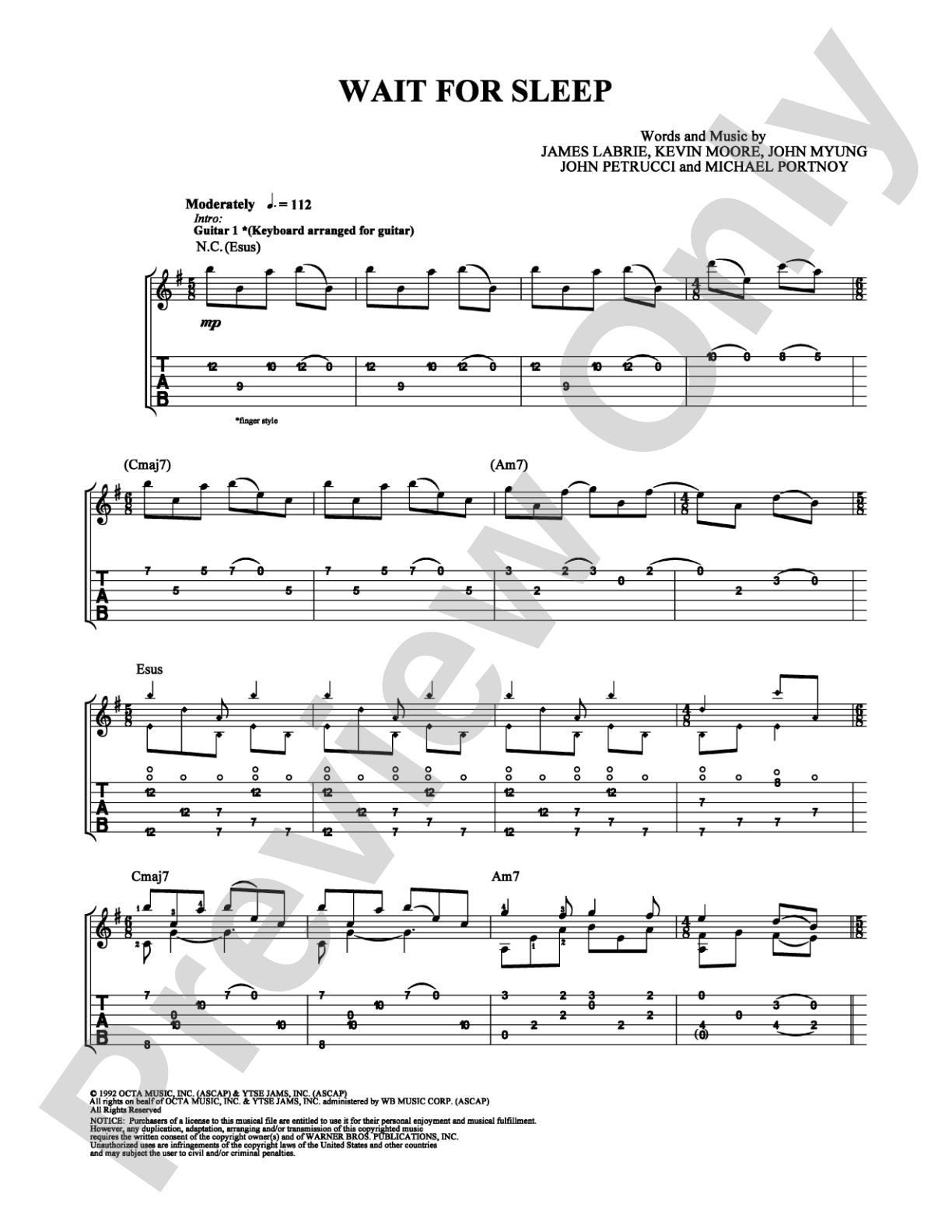 Wait For Sleep: Guitar TAB Digital Sheet Music