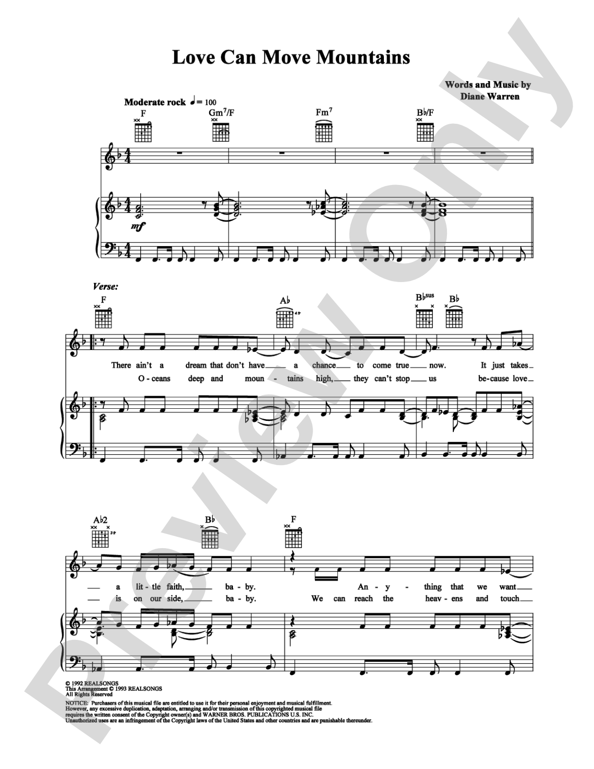 Love Can Move Mountains: Piano/Vocal/Chords Digital Sheet Music