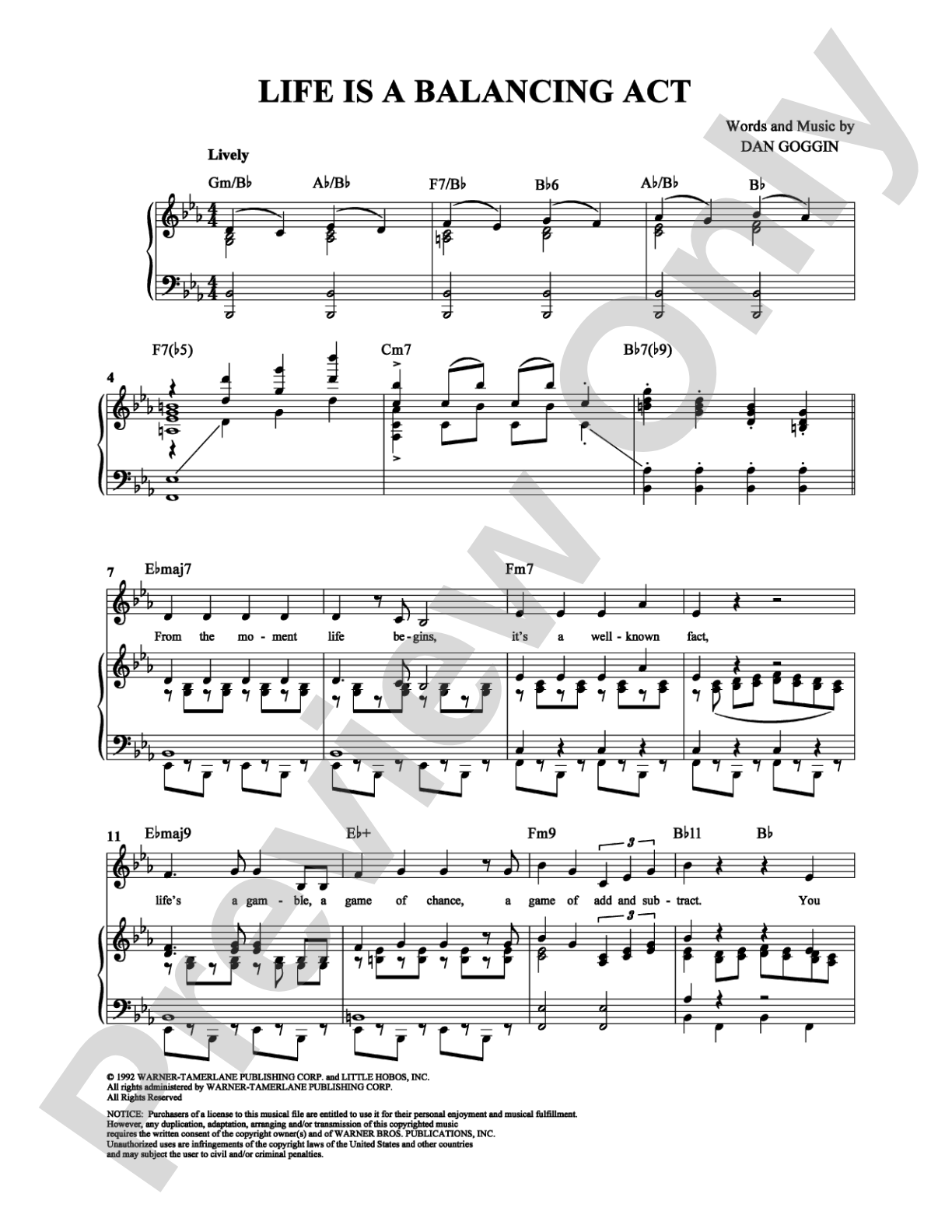 Life Is a Balancing Act: Piano/Vocal/Chords Digital Sheet Music