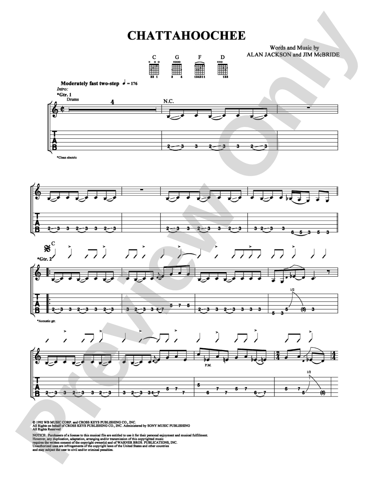 Chattahoochee: Guitar TAB Digital Sheet Music